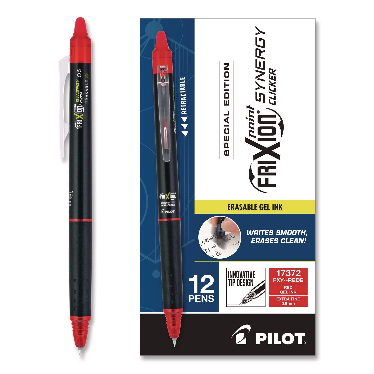 pilot®-frixion-synergy-clicker-erasable-gel-pen-retractable-extra-fine-0-5-mm-red-ink-black-red-barrel-dozen-pil17372_1