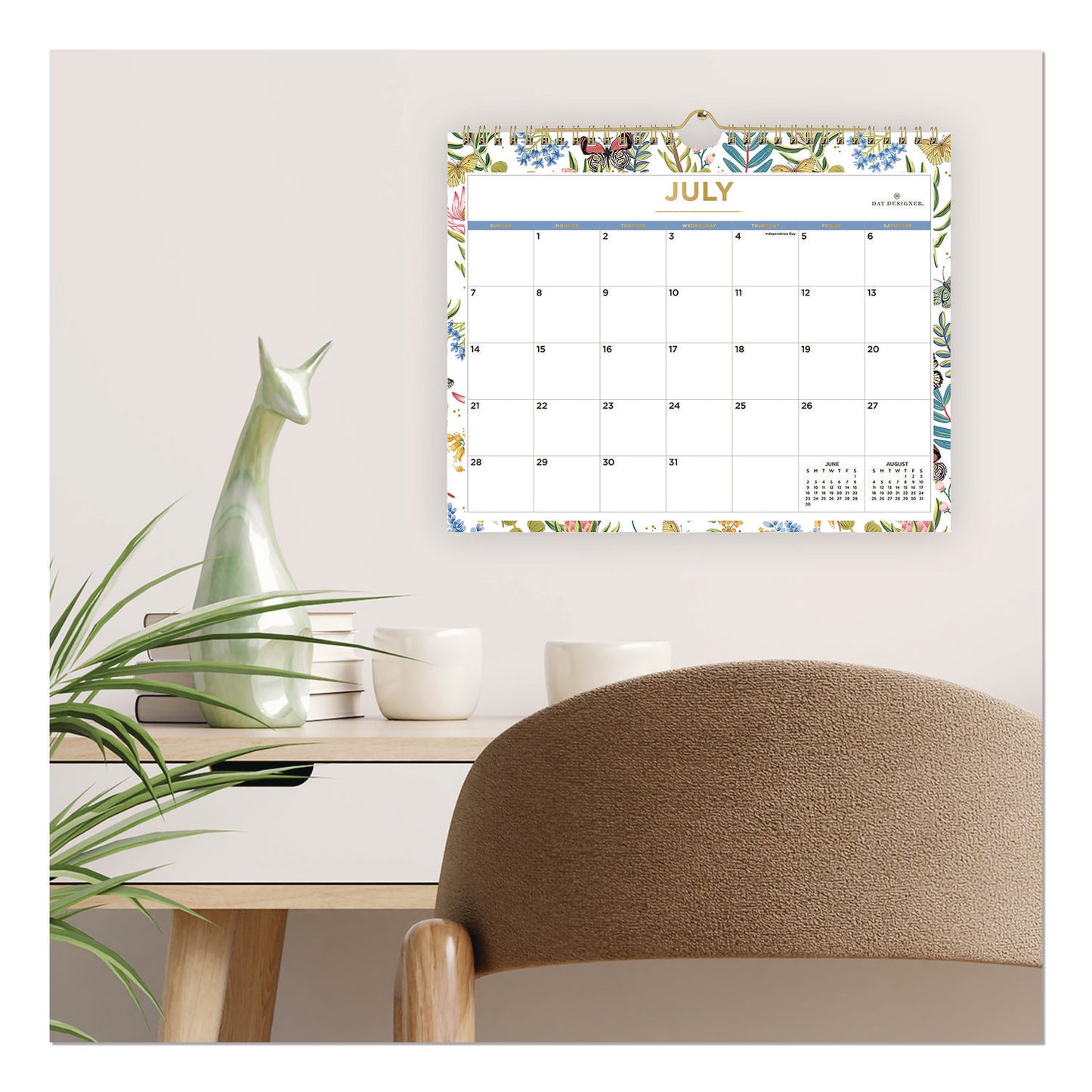 Blue Sky® Day Designer Flutter Academic Year Wall Calendar, Butterfly Floral Artwork, 11 x 8.75, 12-Month (July to June): 2025 to 2026 (BLS136694)