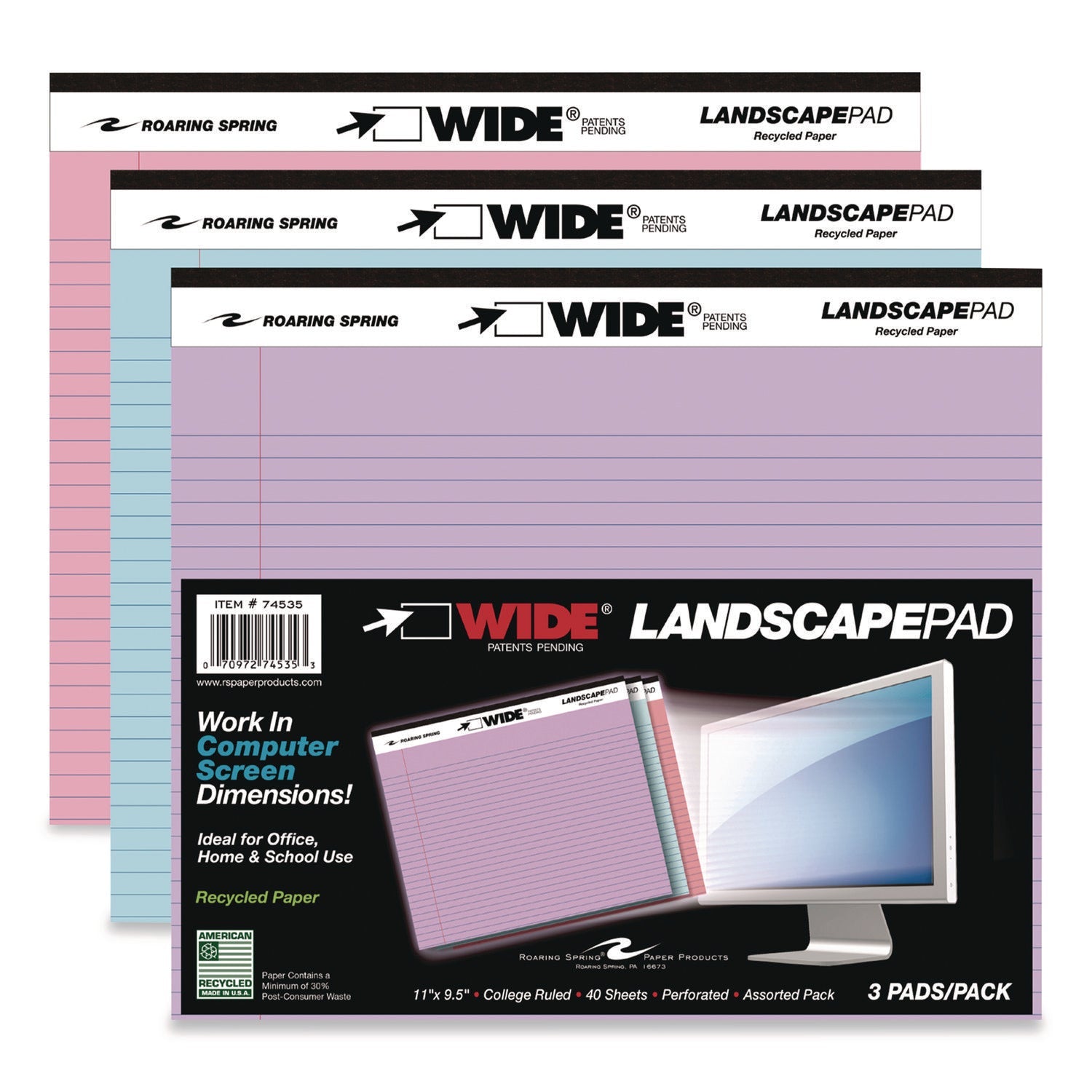 roaring-spring®-wide-landscape-format-writing-pad-unpunched-medium-college-rule-assorted-colors-40-11-x-8-5-sheets-3-pack-roa74535_1