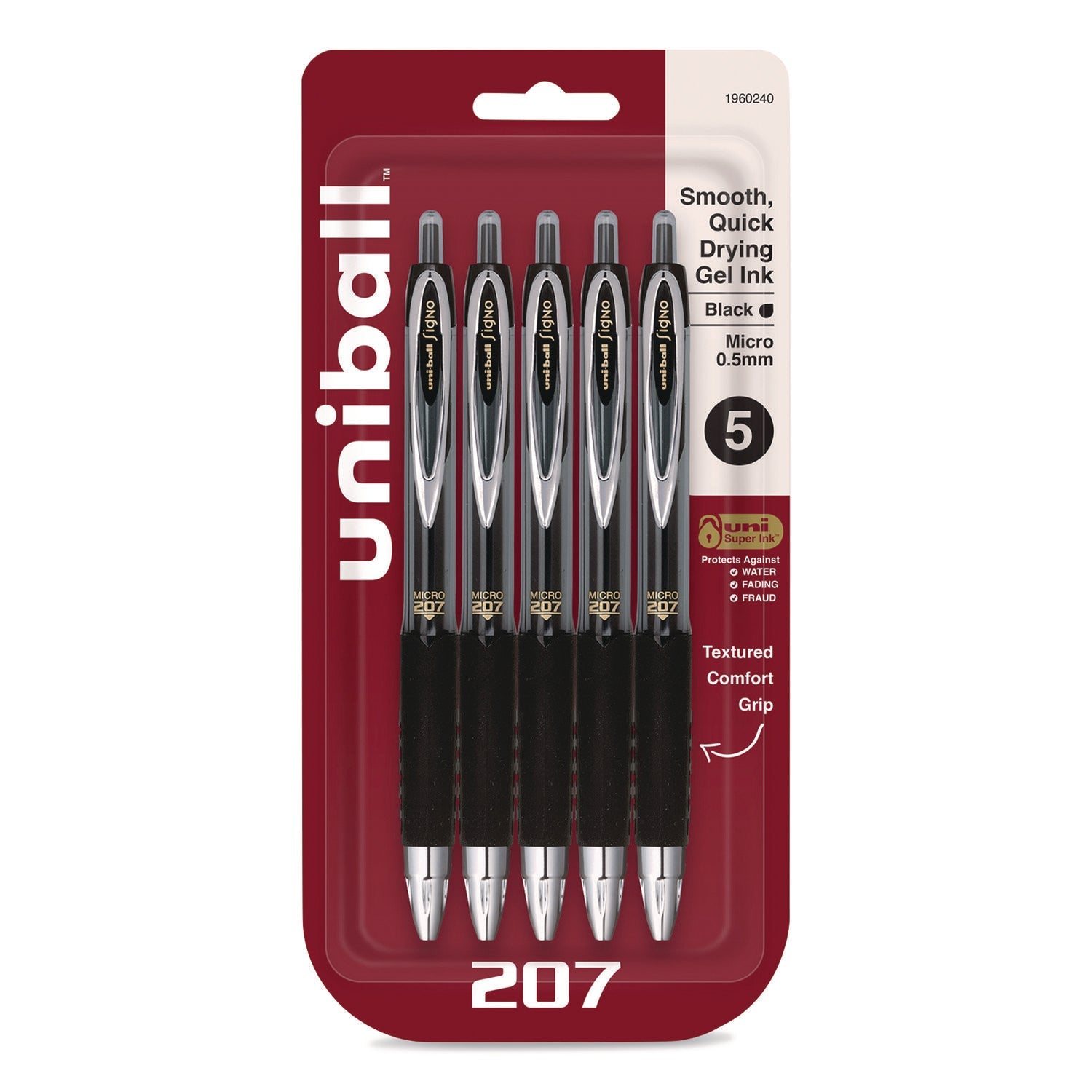 uniball®-signo-207-gel-pen-retractable-fine-0-5-mm-black-ink-smoke-black-barrel-5-pack-ubc1960240_1