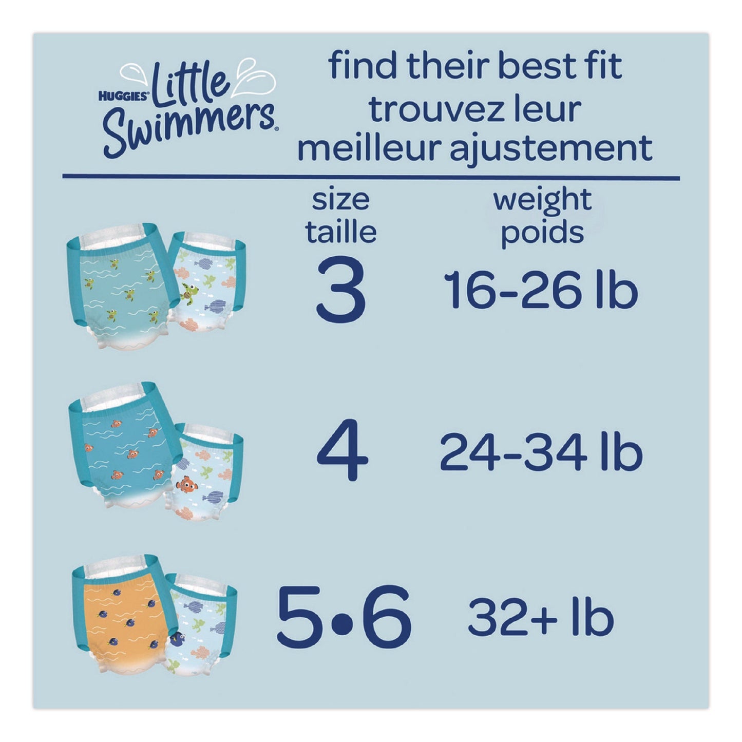 Huggies® Little Swimmers, Size 5-6, Baby Weight 32 lbs and Up, Blue, 10/Pack, 8 Packs/Carton (KCM18345)