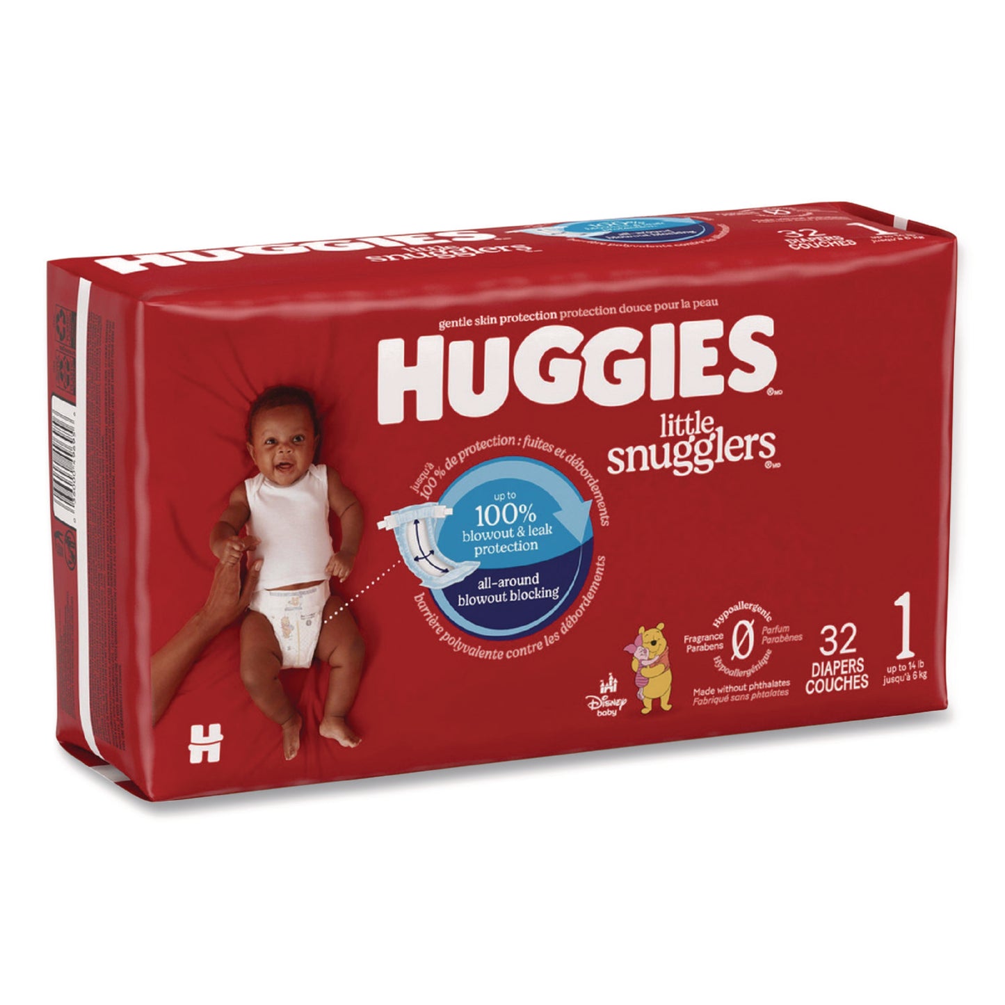 Huggies® Little Snugglers Baby Diapers, Size 1, 8 lbs to 14 lbs, Disney Design, 32 Diapers/Pack, 4 Packs/Carton (KCM49695)