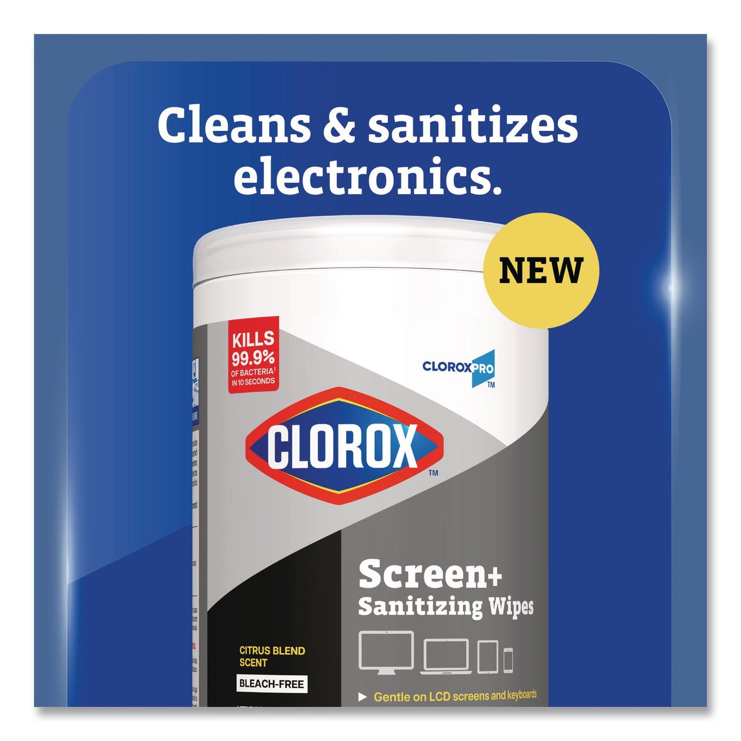 Clorox® CloroxPro ScreenPlus Sanitizing Wipes, 6 x 8, Citrus Blend, White, 75/Canister, 6 Canisters/Carton (CLO60724CT)