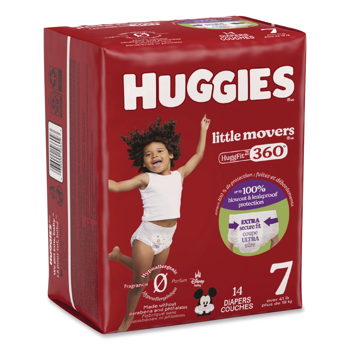 Huggies® Little Movers HuggFit 360 Degree, Size 7, Over 41 lbs, Disney Design, 14 Diapers/Pack, 4 Packs/Carton (KCM56609)