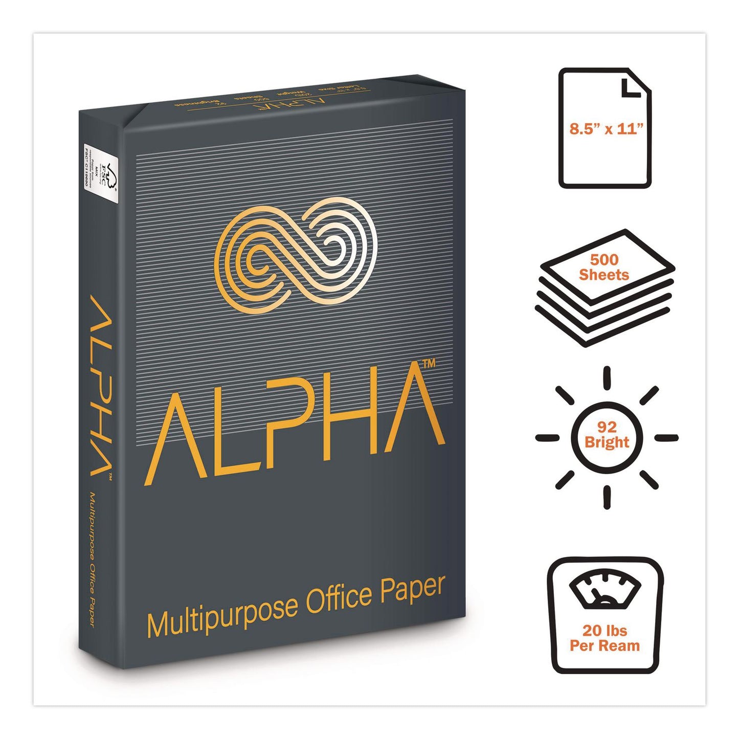ALPHA™ Office Paper, 92 Bright, 20 lb Bond, 8.5 x 11, White, 500 Sheets/Ream,10 Reams/Carton, 40 CT/Pallet, 21 Pallets/Truckload (LPPALPHA811WT1)
