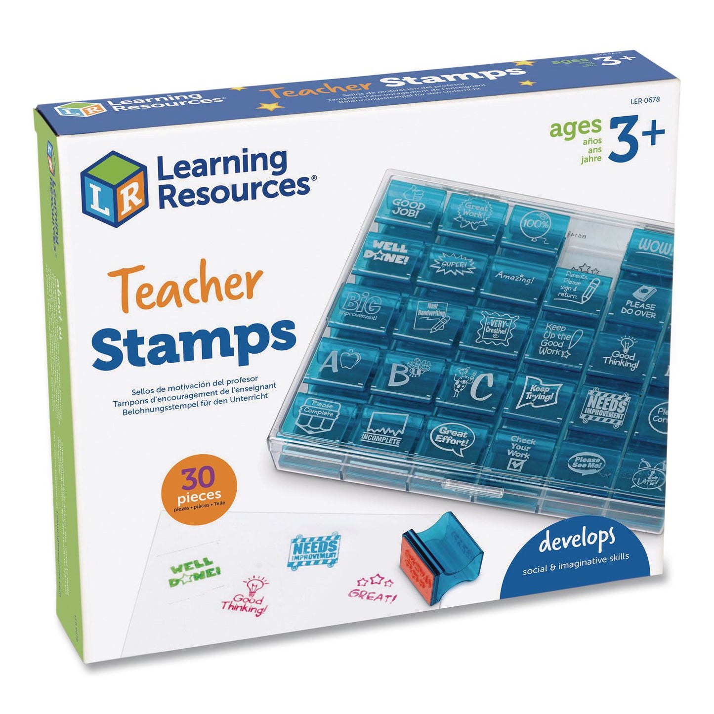 Learning Resources® Teacher Stamps, Assorted Messages, 1.5" x 1.5", 30 Stamps (LRNLER0678)