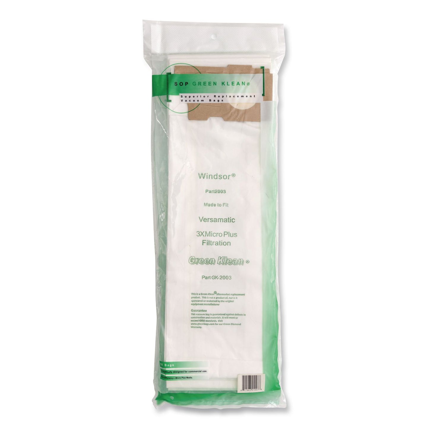 Green Klean® GK-2003 Replacement Vacuum Bag, 10 Bags/Pack, 10 Packs/Carton (GRKGK2003)