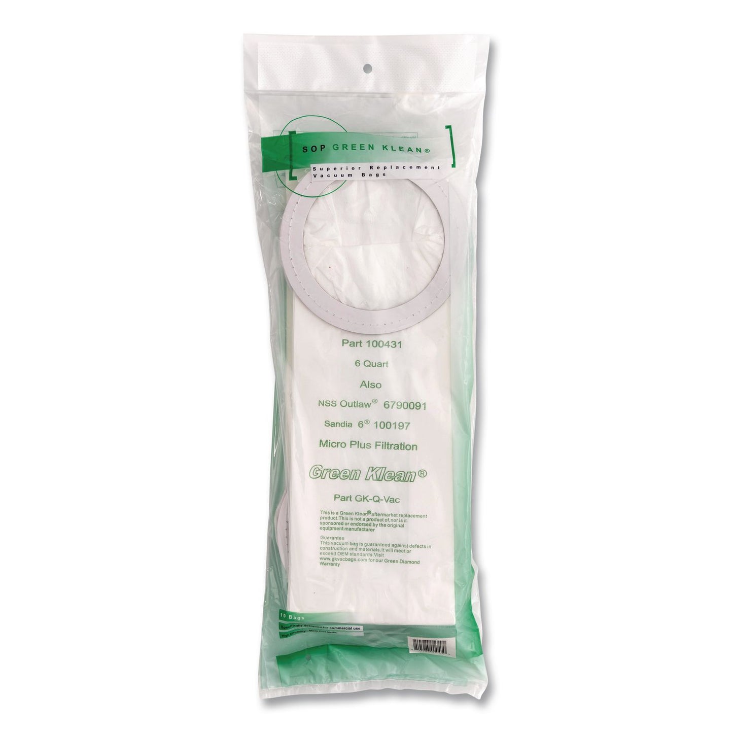 Green Klean® GK-Q-Vac Replacement Bag, 10 Bags/Pack, 10 Packs/Carton (GRKGKQVAC)