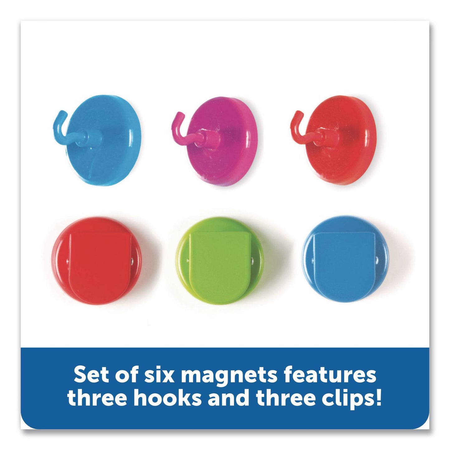 Learning Resources® Super Strong Magnetic Clips and Hooks, Small, 1.5" Diameter, Assorted Colors, 3 Clips/3 Hooks (LRNLER2691)