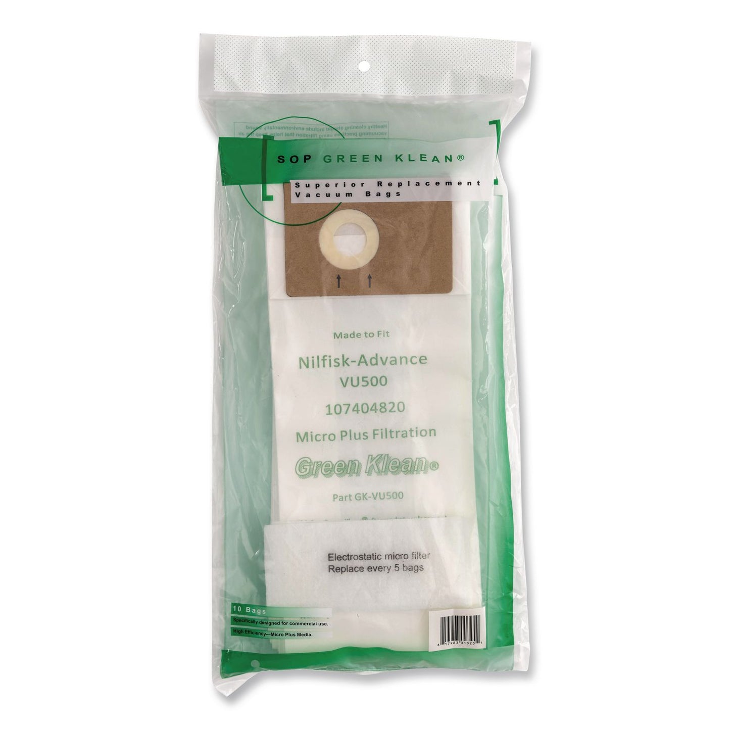Green Klean® GK-VU500 Replacement Bag, 10 Bags/Pack, 10 Packs/Carton (GRKGKVU500)