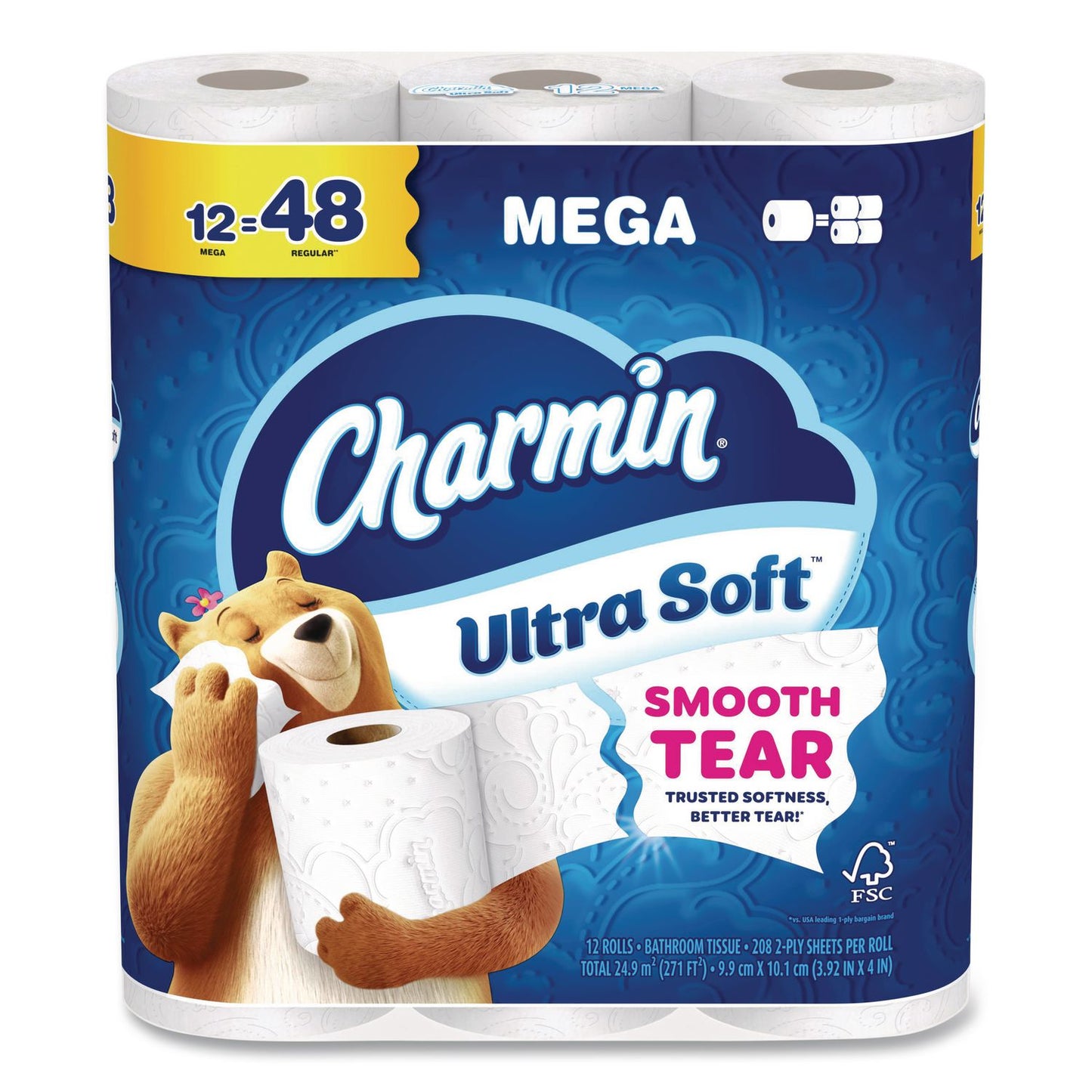 Charmin® Ultra Soft Bathroom Tissue, Mega Roll, Septic Safe, 2-Ply, White, 208 Sheets/Roll, 12 Rolls/Pack, 5 Packs/Carton (PGC17579CT)