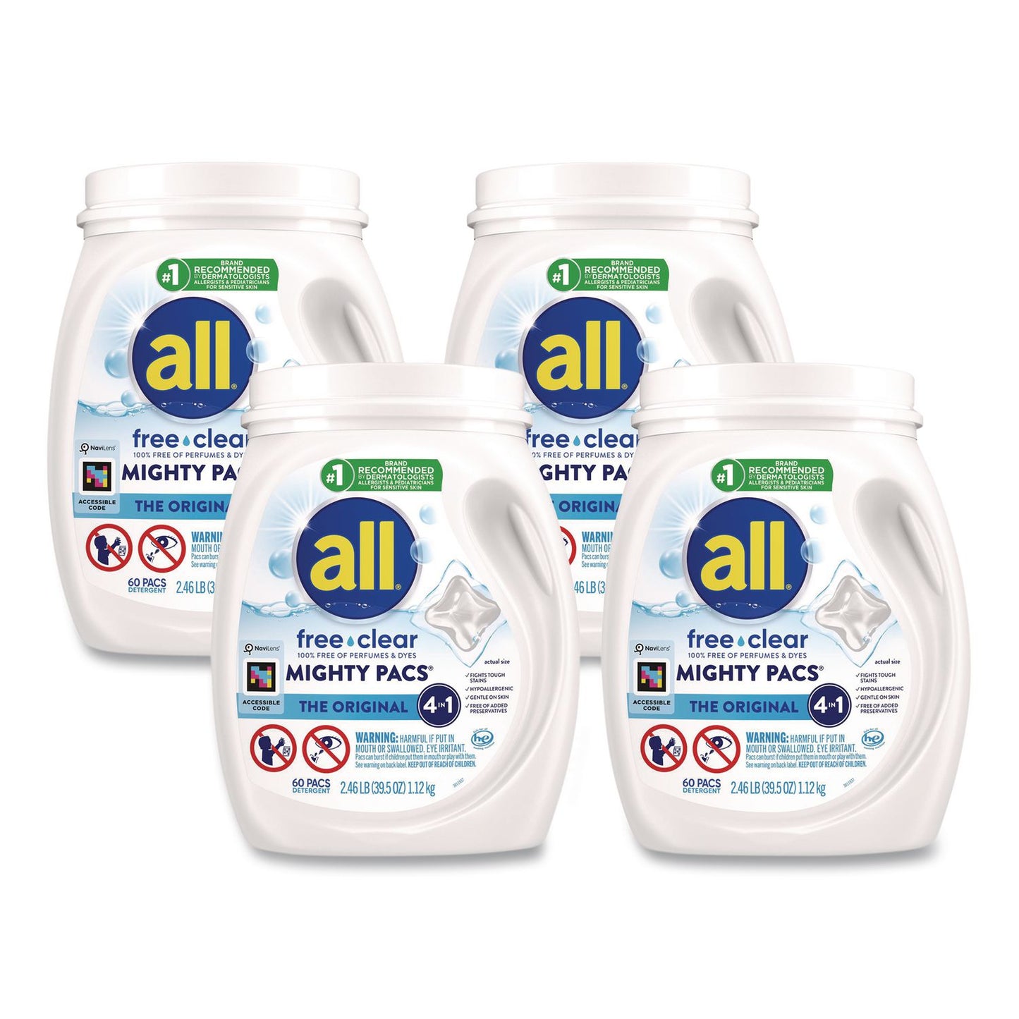 all® MIGHTY PACS Free Clear HE Laundry Detergent, 60 Pods/Tub, 4 Tubs/Carton (DIA46880)
