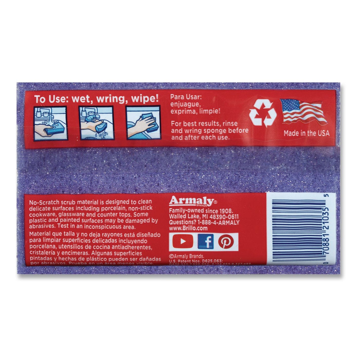 Brillo® Estracell Scrub Sponge Variety Pack, 1 Bath, 2 Kitchen, 4.5 x 2.75, 1.12" Thick, Blue/Purple/White, 3/Pack, 8 Packs/Carton (AMY21035)