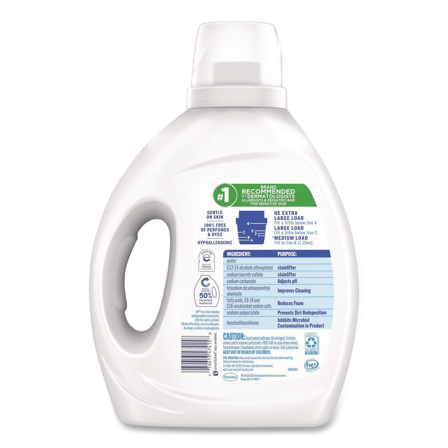 all® Free Clear HE Laundry Detergent, 58 Loads, Unscented, 73 oz Bottle, 6/Carton (DIA47415)
