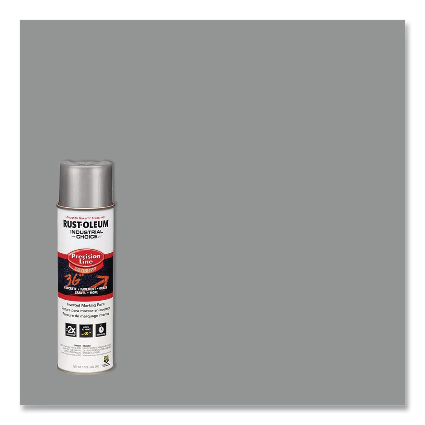 Rust-Oleum® Industrial Choice M1600 System Solvent-Based Precision Line Marking Paint, Flat Silver, 17 oz Aerosol Can, 12/Carton (RST239007)