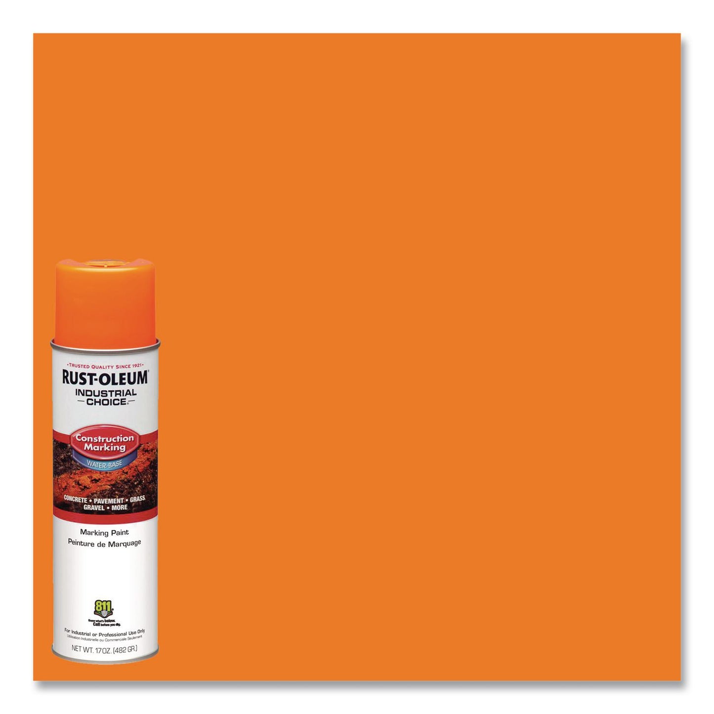 Rust-Oleum® Industrial Choice M1400 System Water-Based Construction Marking Paint, Gloss Fluorescent Orange, 17 oz Aerosol Can, 12/Carton (RST264697)