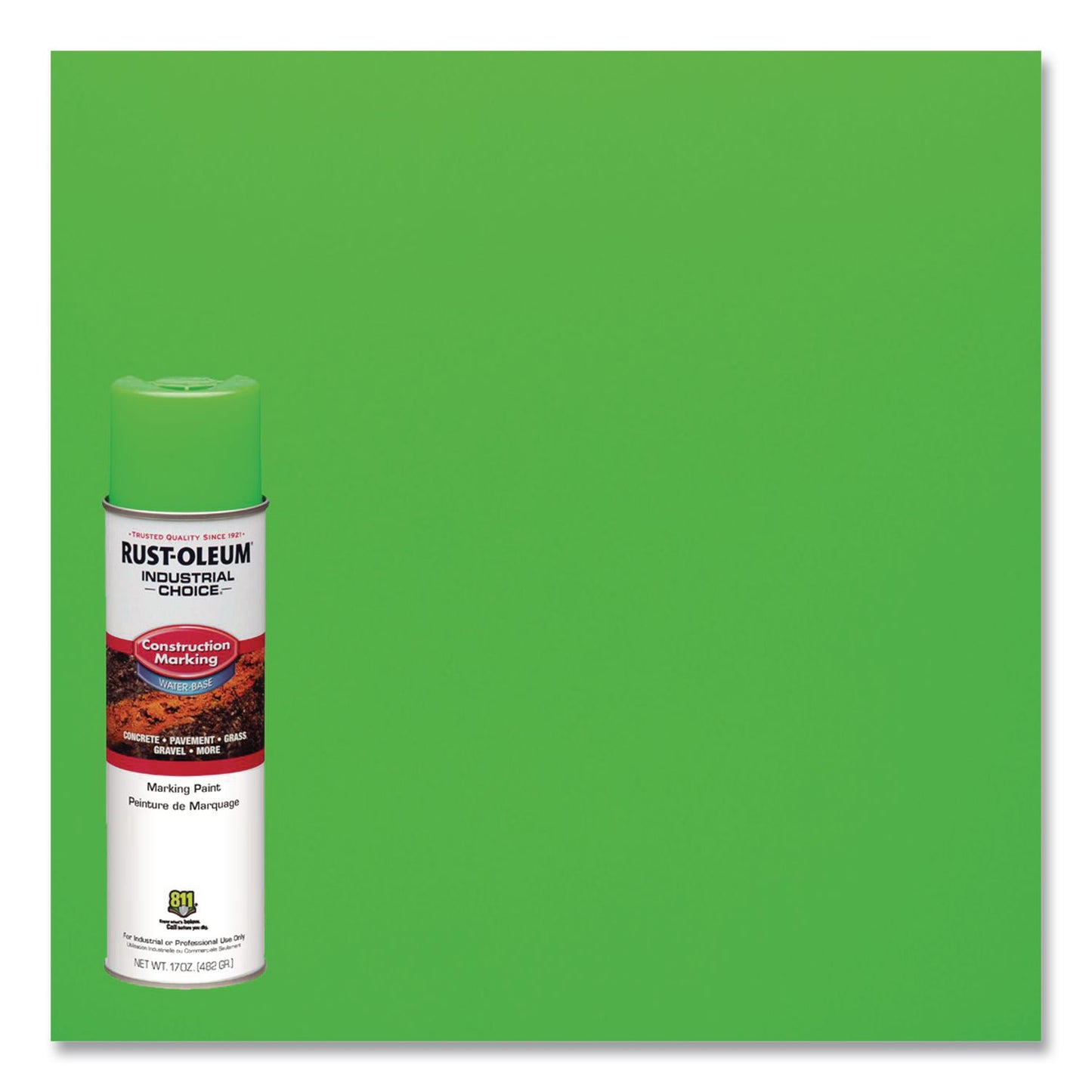 Rust-Oleum® Industrial Choice M1400 System Water-Based Construction Marking Paint, Gloss Fluorescent Green, 17 oz Aerosol Can, 12/Carton (RST264700)