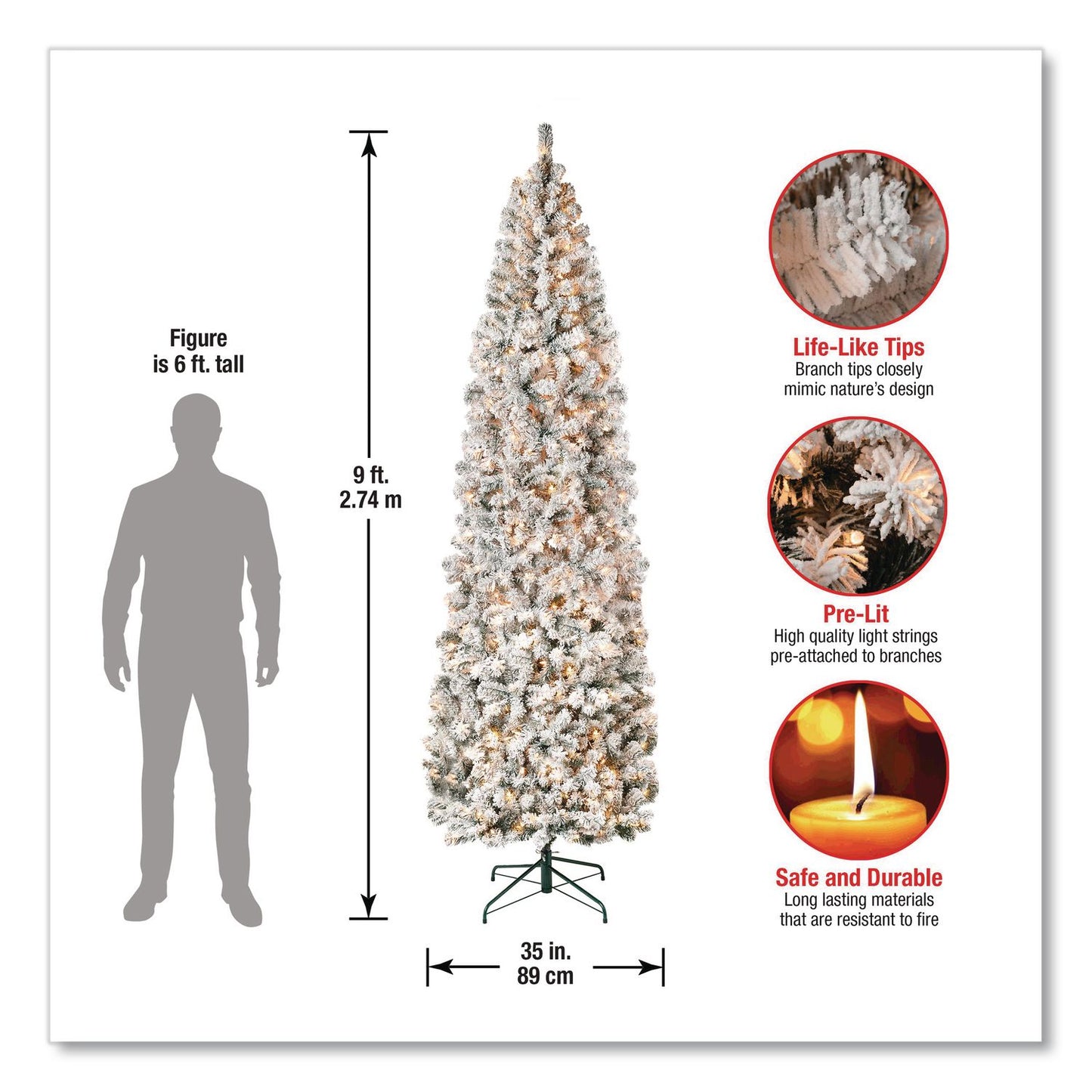 National Tree Company® Pre-Lit Acacia Flocked Slim Tree, 35" x 35" x 108", Green Tree, Green Tree Stand (NTTAC10030090F)