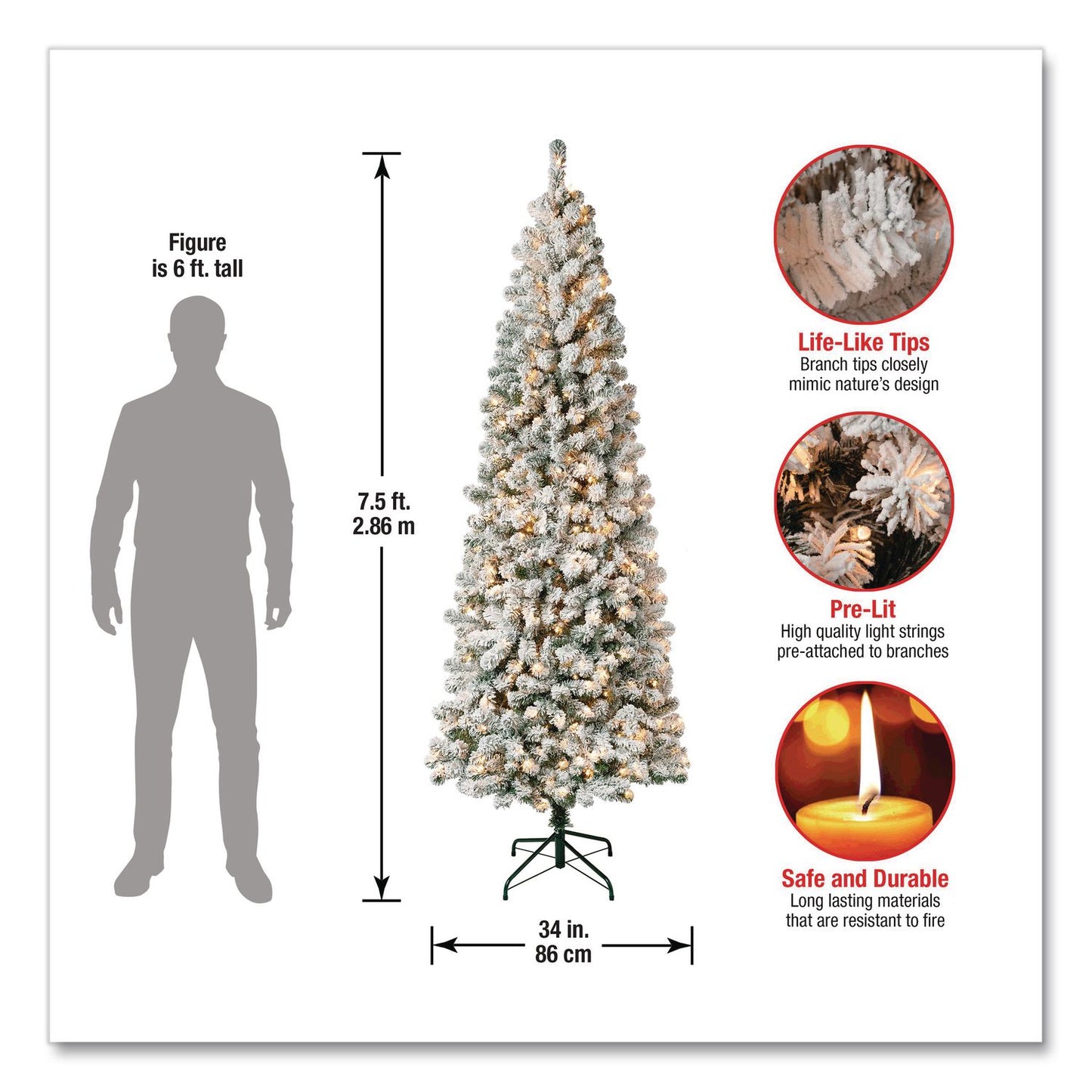 National Tree Company® Pre-Lit Acacia Medium Flocked Tree, 34" x 34" x 89", Green Tree, Green Tree Stand (NTTAC10030275F)