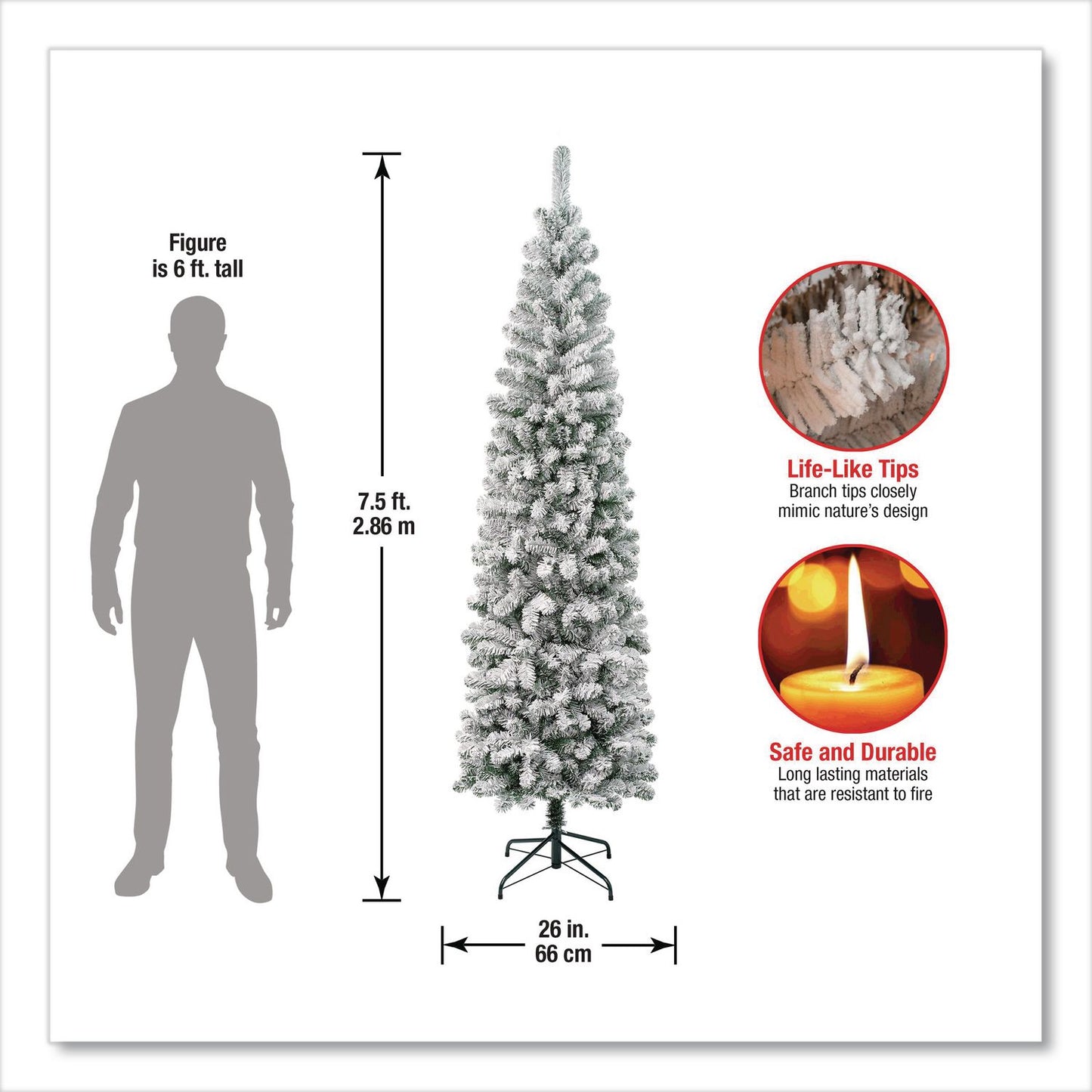 National Tree Company® Acacia Pencil Slim Flocked Tree, 26" x 26" x 88.5", Green Tree, Green Tree Stand (NTTAC10050475F)