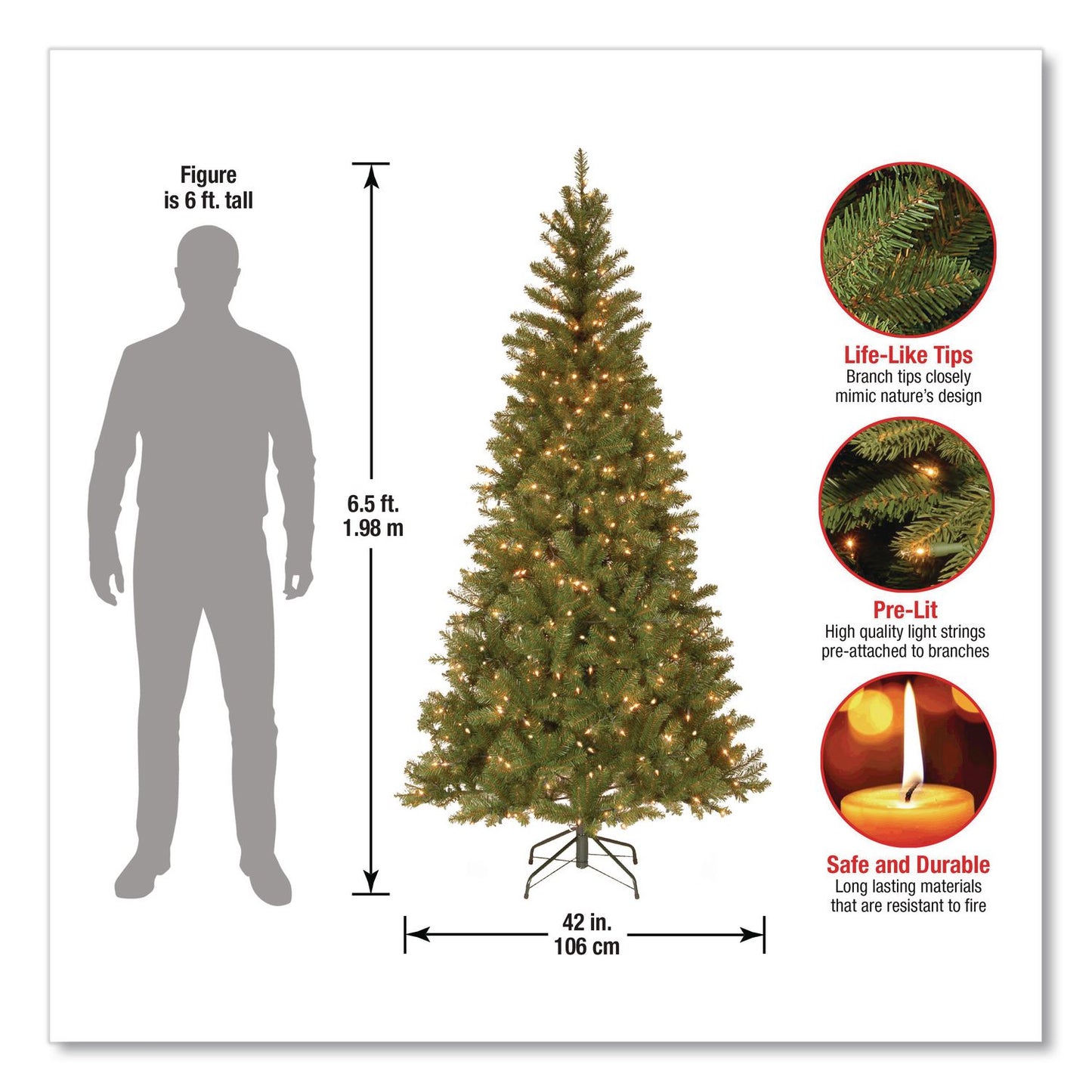 National Tree Company® Pre-Lit Aspen Spruce Slim Tree, 42" x 42" x 78", Green Tree, Green Tree Stand (NTTAP730065)