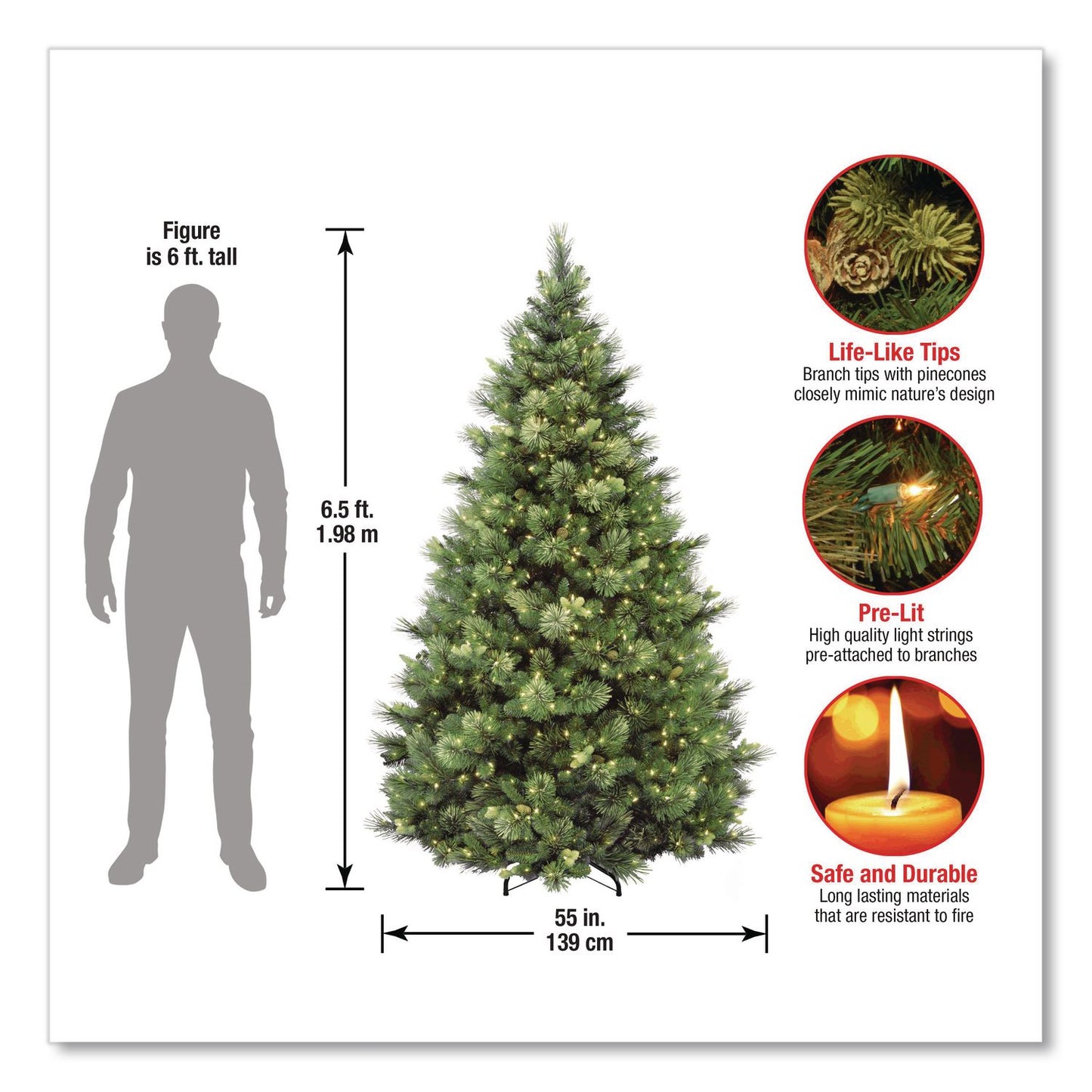 National Tree Company® Pre-Lit Carolina Pine Tree, 55" x 55" x 78", Green Tree, Green Tree Stand (NTTCAP330665)
