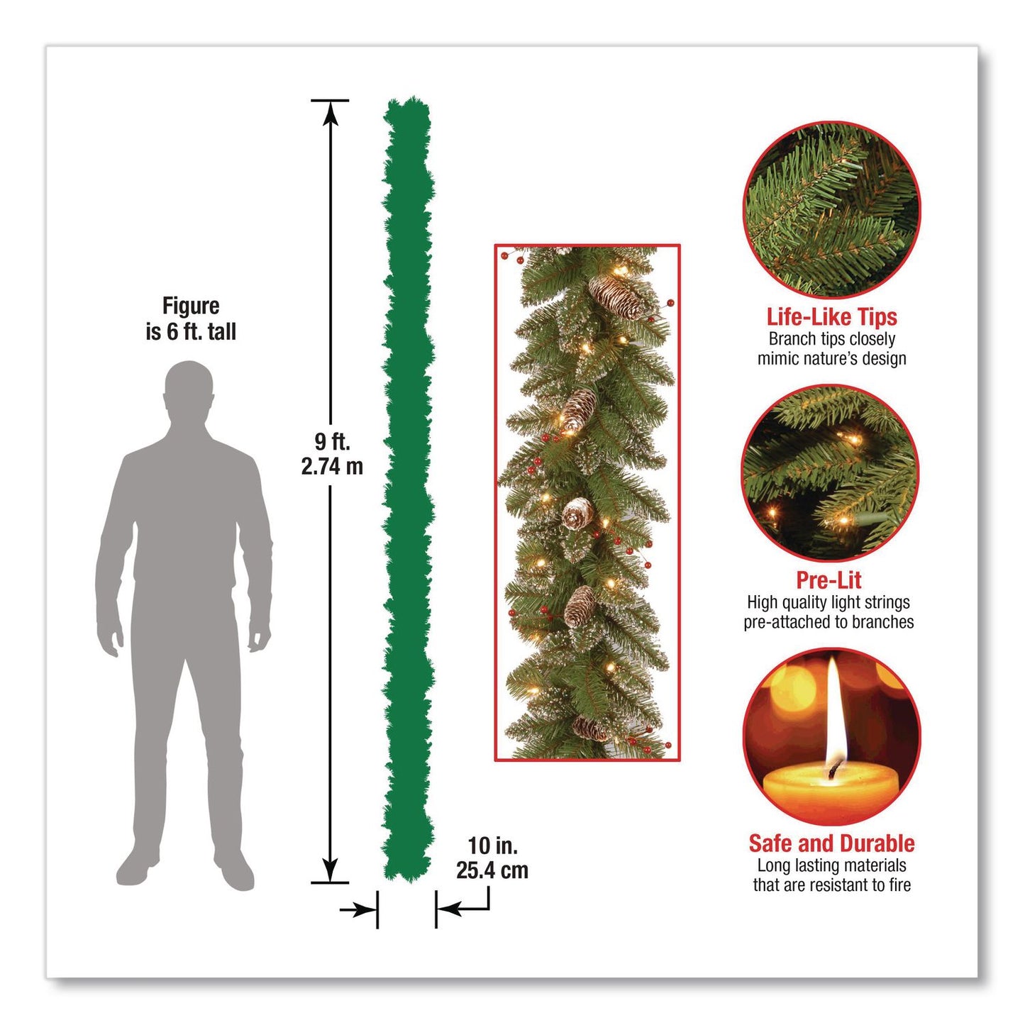 National Tree Company® Pre-Lit Glittery Mountain Spruce Garland, AC Powered, Clear Incandescent Lights, 108" Long, Green (NTTGLM13009A1)