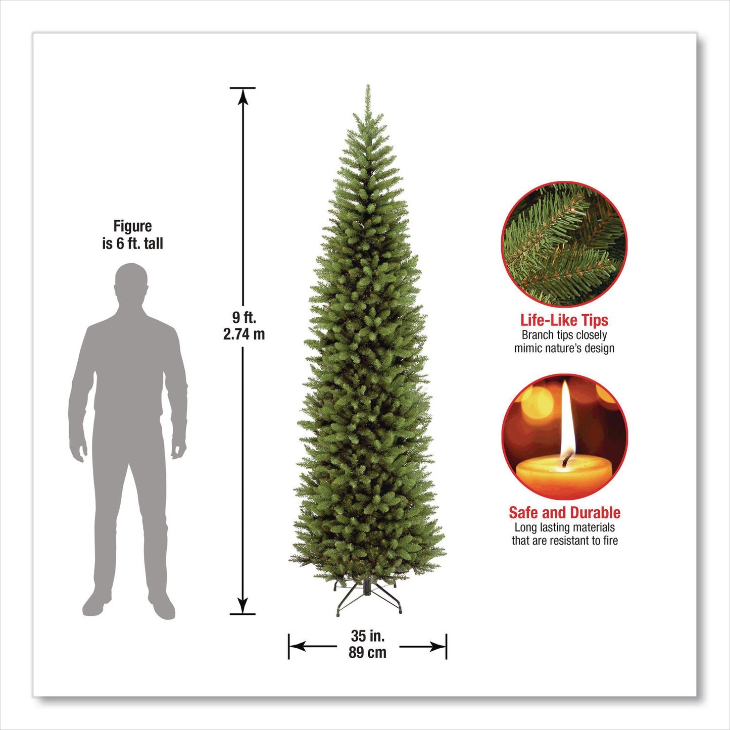 National Tree Company® Kingswood Fir Pencil Tree, 35" x 35" x 108", Green Tree, Green Tree Stand (NTTKW750090)