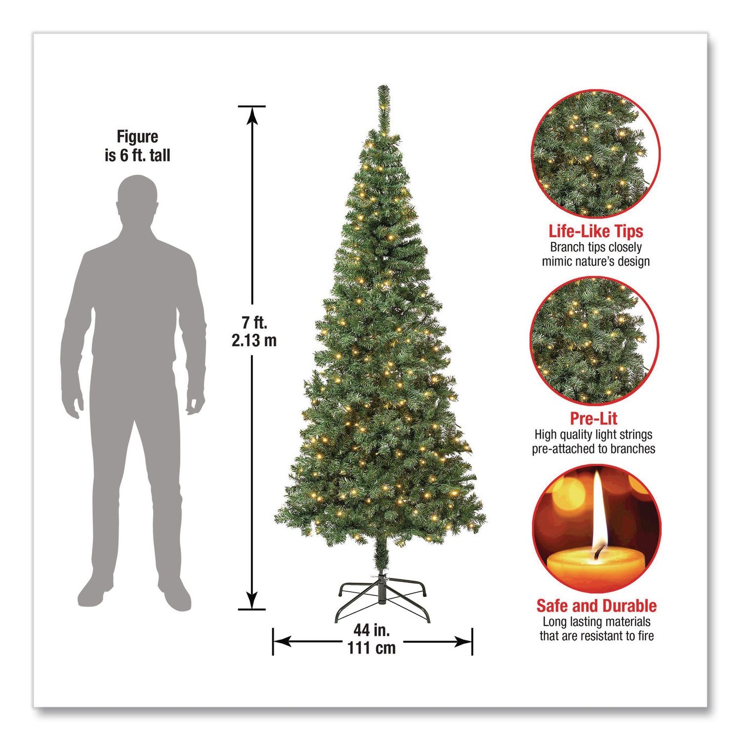 National Tree Company® Pre-Lit Linden Spruce Slim Tree, 31" x 31" x 90", Green Tree, Green Tree Stand (NTTLIN8304L75)