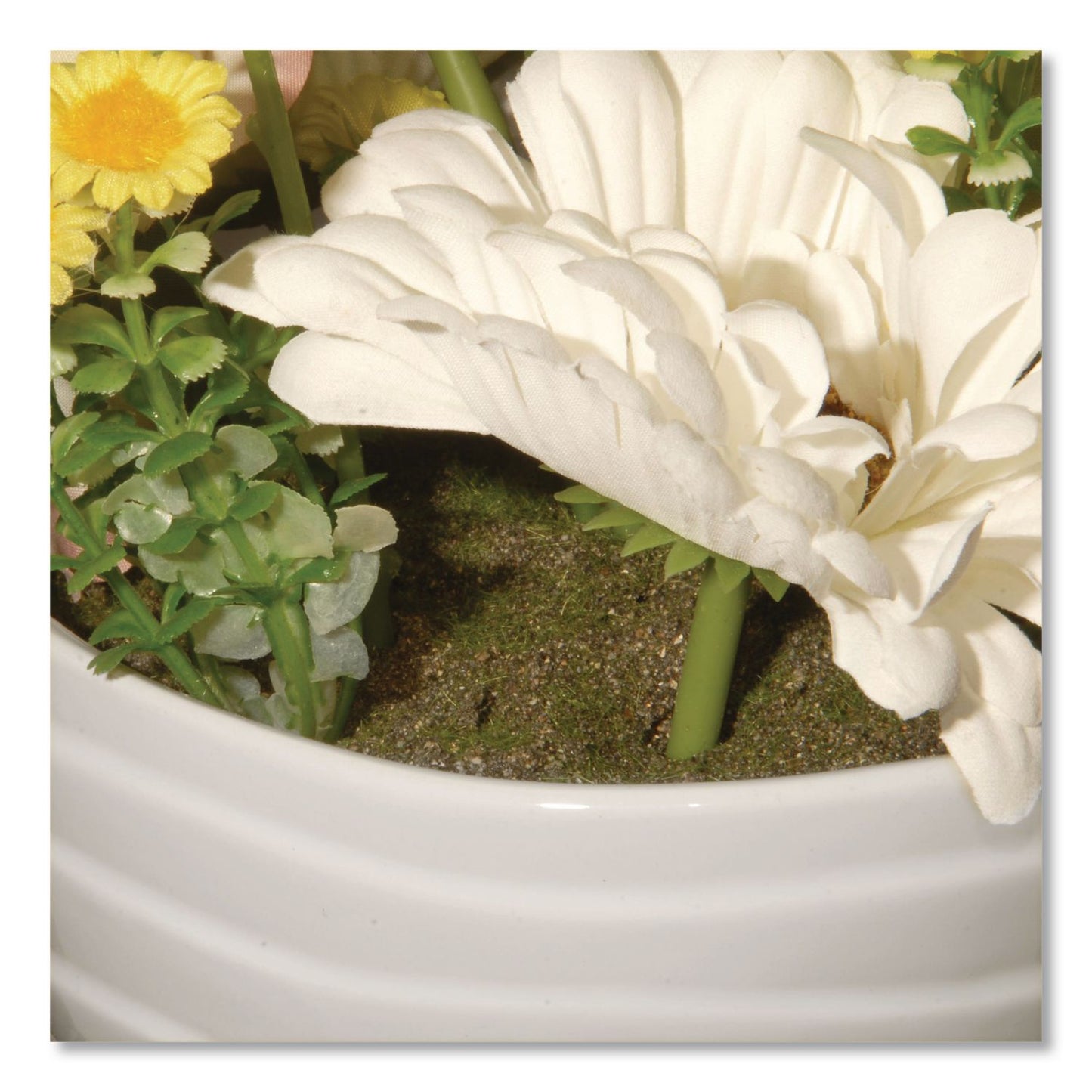 National Tree Company® Spring White Daises and Roses Flowerpot, 9" x 9" x 17", White Flowers, White Pot (NTTNF365521)