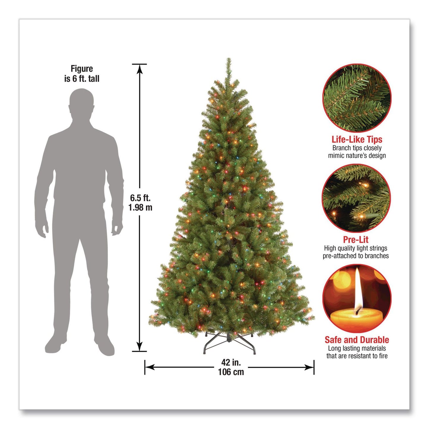 National Tree Company® Pre-Lit North Valley Spruce Tree, 42" x 42" x 78", Green Tree, Green Tree Stand (NTTNRV730165)