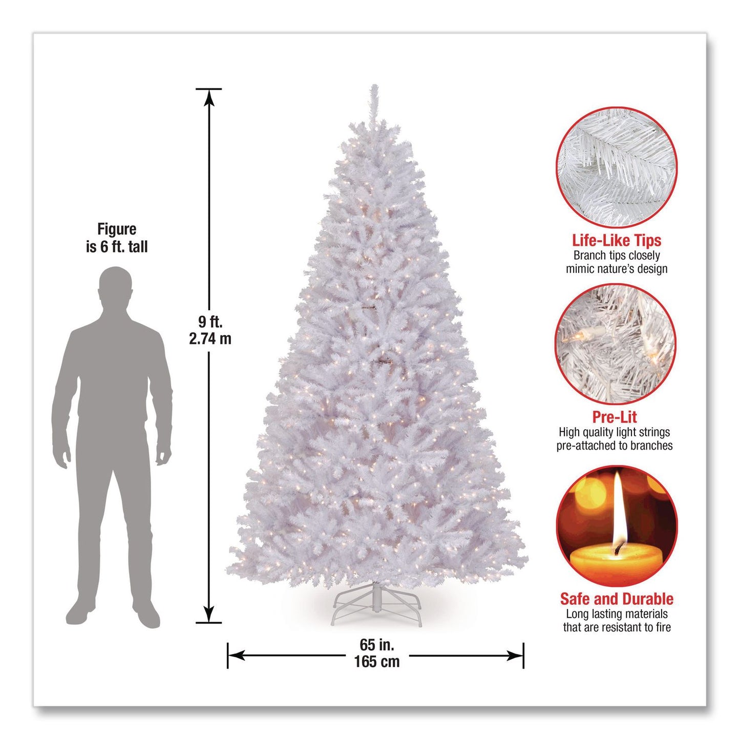 National Tree Company® Pre-Lit North Valley Spruce White Tree, 65" x 65" x 108", White Tree, White Tree Stand (NTTNRVW730290)
