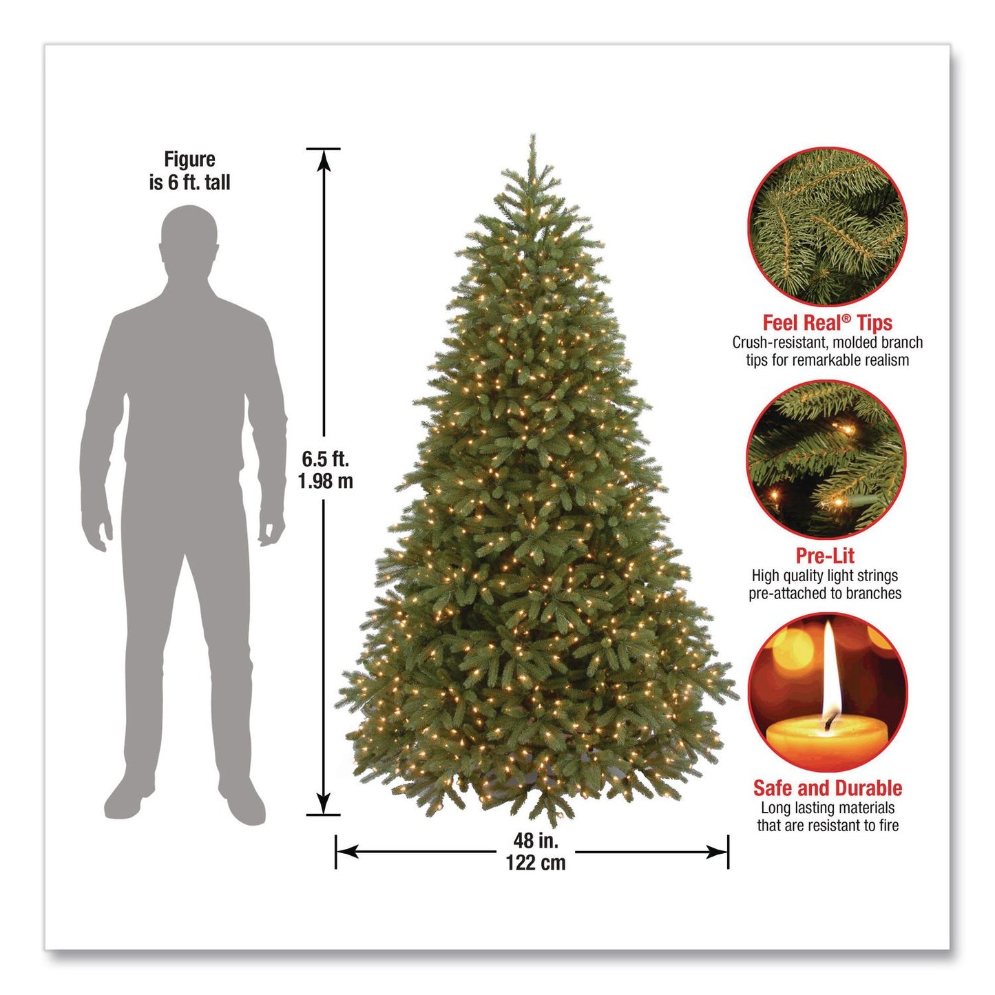 National Tree Company® Pre-Lit Jersey Fraser Fir Medium Tree, 48" x 48" x 78", Green Tree, Green Tree Stand (NTTPEJF130265)