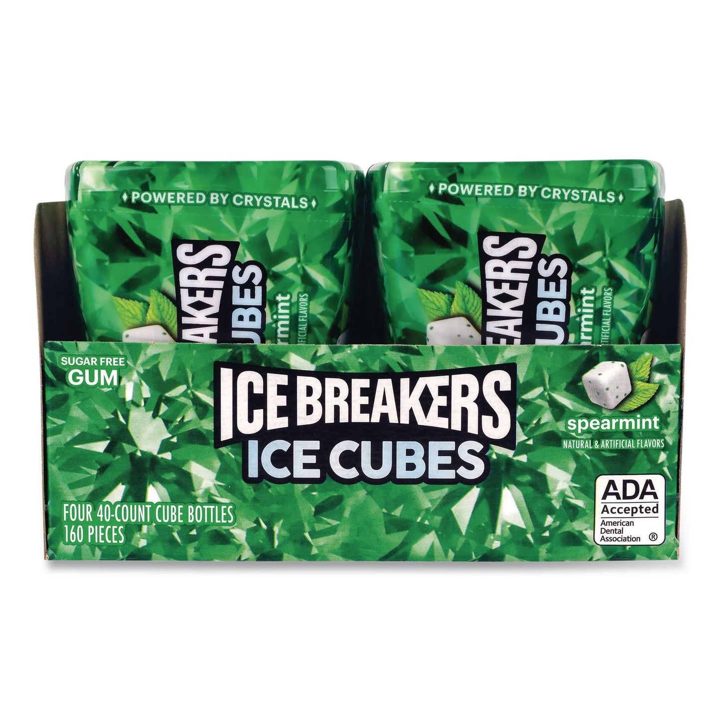 ICE BREAKERS Ice Cubes Spearmint Sugar-Free Gum, Spearmint, 40 Cubes/Bottle, 4 Bottles/Carton (GRR22002651)