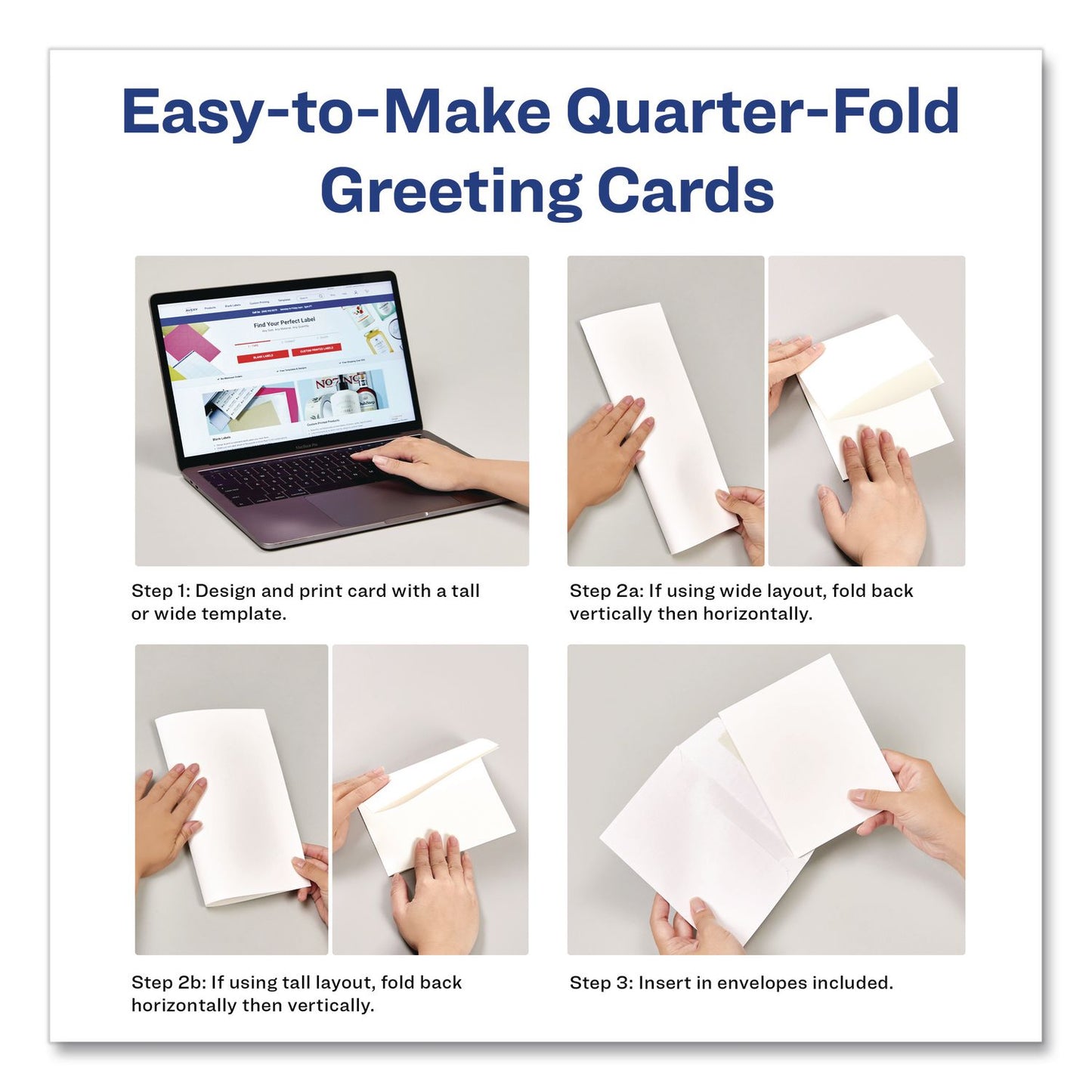 Avery® Quarter-Fold Greeting Cards with Matching Envelopes, 80 lb, 5.5 x 4.25, Matte White, 1 Card/Sheet, 20 Sheets/Pack (AVE3266)