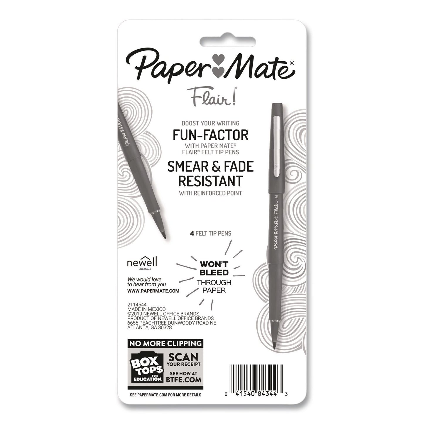 Paper Mate® Flair Felt Tip Porous Point Pen, Stick, Medium 0.7 mm, Black Ink, Black Barrel, 4/Pack (PAP8434452PP)