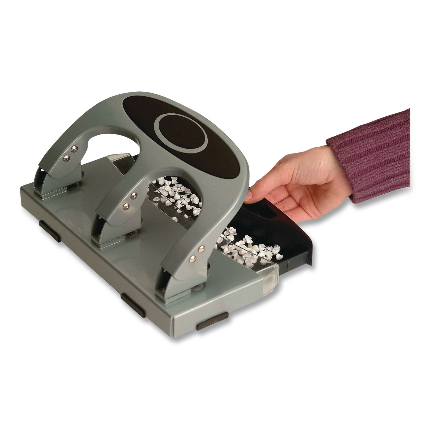 Officemate 45-Sheet Deluxe Desktop 3-Hole Punch, 0.25" Holes, Silver/Navy (OIC90100)