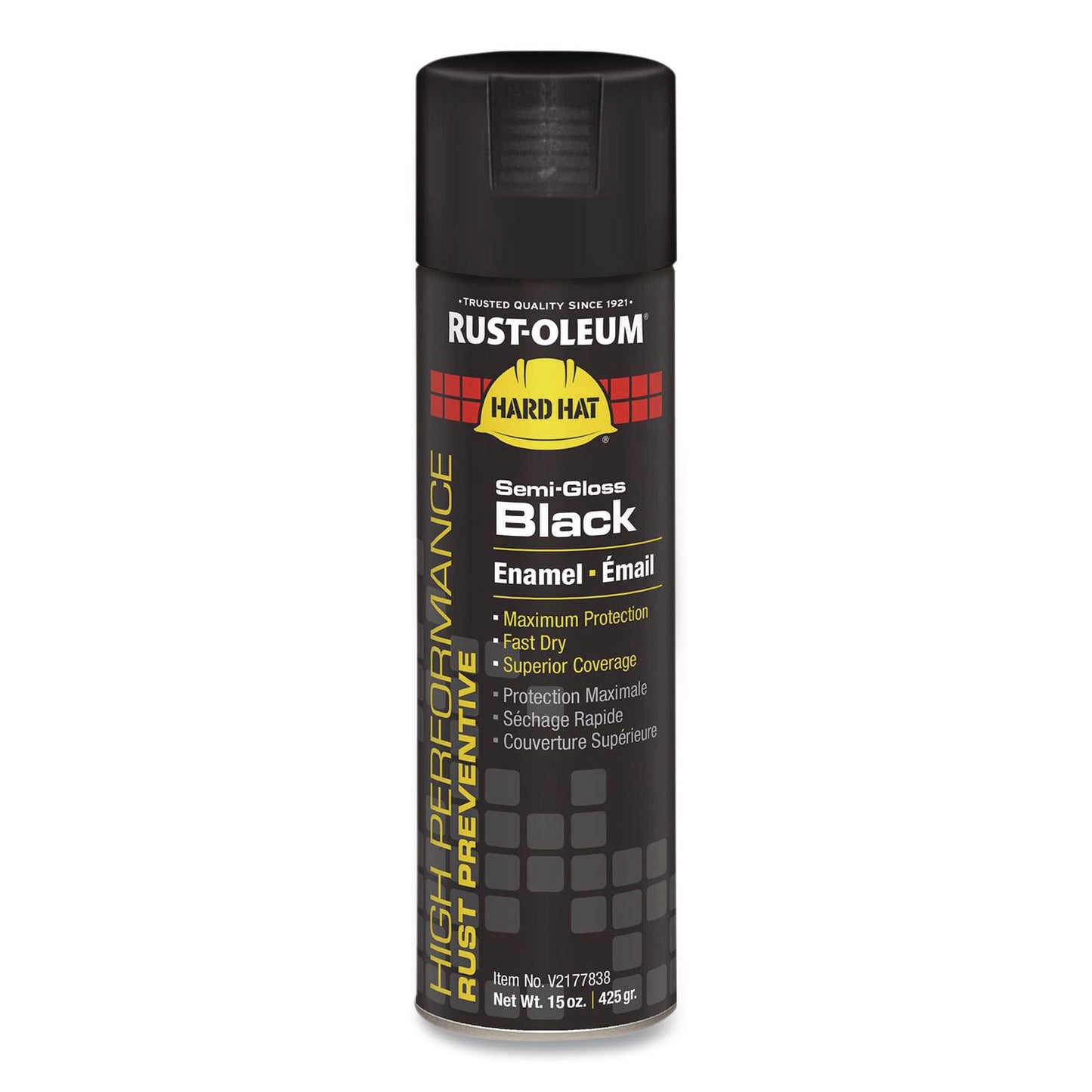 Rust-Oleum® Hard Hat High Performance V2100 System Rust Preventive Enamel Spray Paint, Semi-Gloss Black, 15 oz Aerosol Can, 6/Carton (RSTV2177838CT)