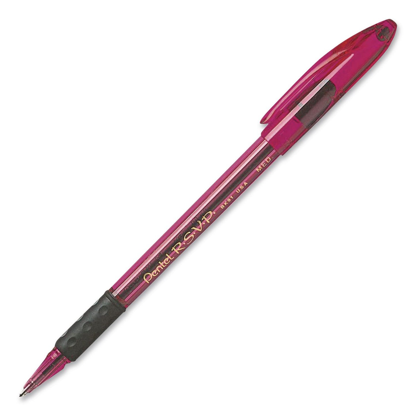 Pentel® R.S.V.P. Razzle-Dazzle Pink Ribbon Ballpoint Pen, Stick, Medium 1 mm, Black Ink, Translucent Red Barrel, 5/Pack (PENBK91RDBP5P)