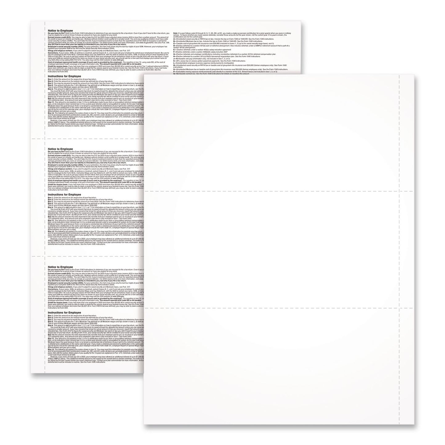Adams® 2024 W-2 3-Up Employee Copy Blank Front with Copy B Backers; 8.5 x 3.66, 3 Forms/Sheet, 300 Forms Total (TFP420066)