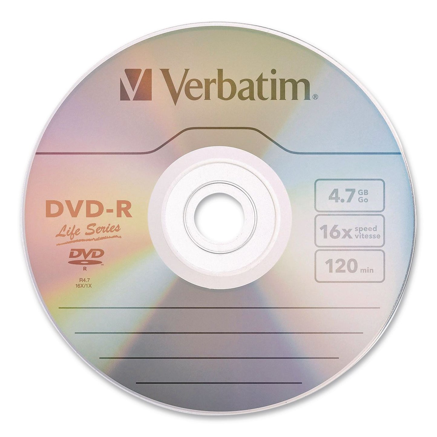 Verbatim® DVD-R LifeSeries Disc, 4.7 GB, 16x, Spindle, Silver, 50/Pack (VER97176)