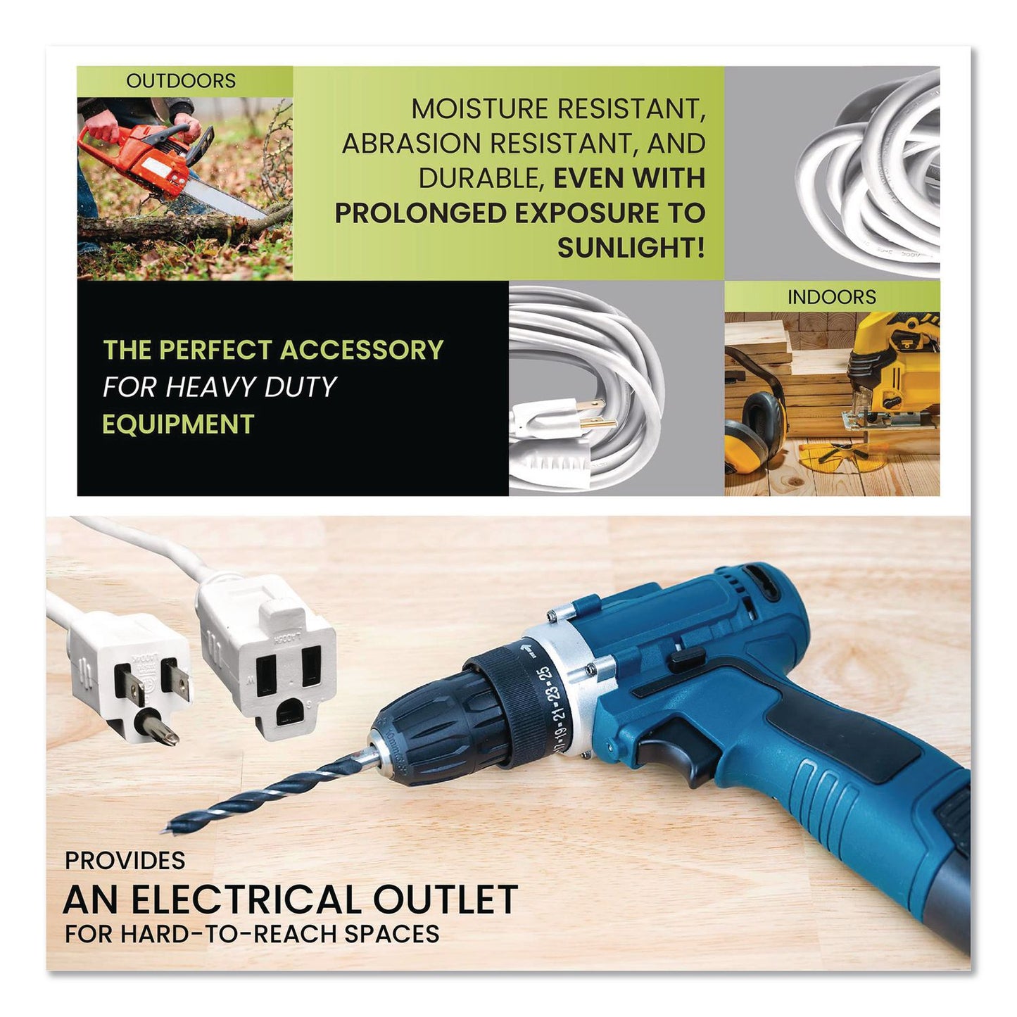 GoGreen Power 16 AWG Outdoor Extension Cord, 18 ft, 13 A, White (GGPGG13718WH)