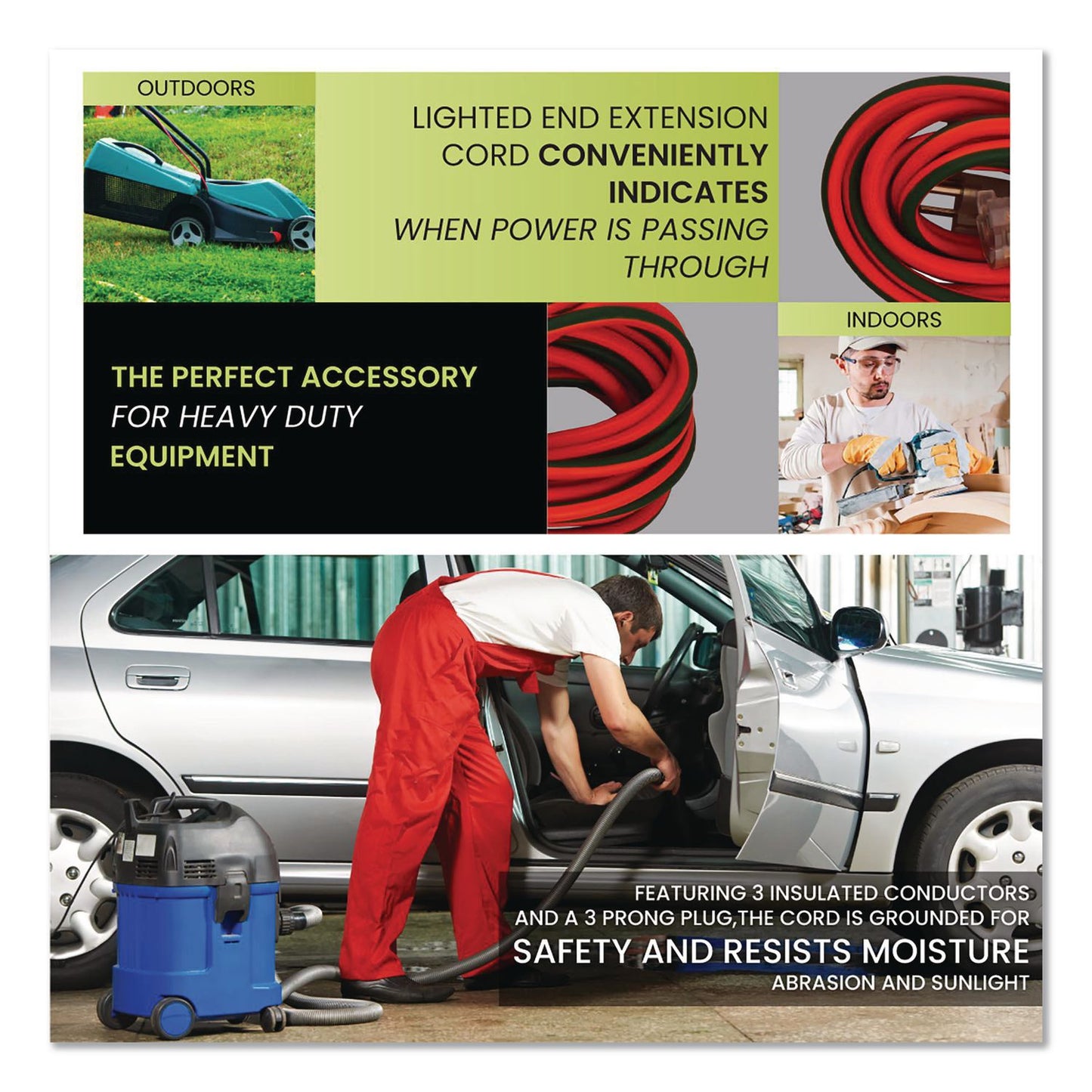 GoGreen Power 14 AWG Lighted End Heavy-Duty Extension Cord, 100 ft, 13 A, Orange/Black (GGPGG13800)