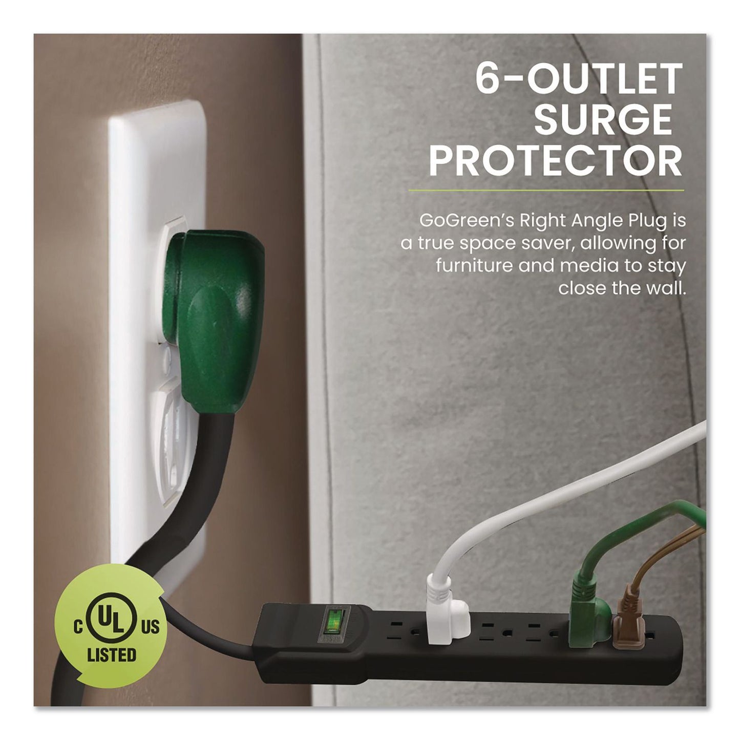 GoGreen Power 6 Outlet Surge Protector, 2.5 ft Cord, 160 J, Black (GGPGG16103MSBK)