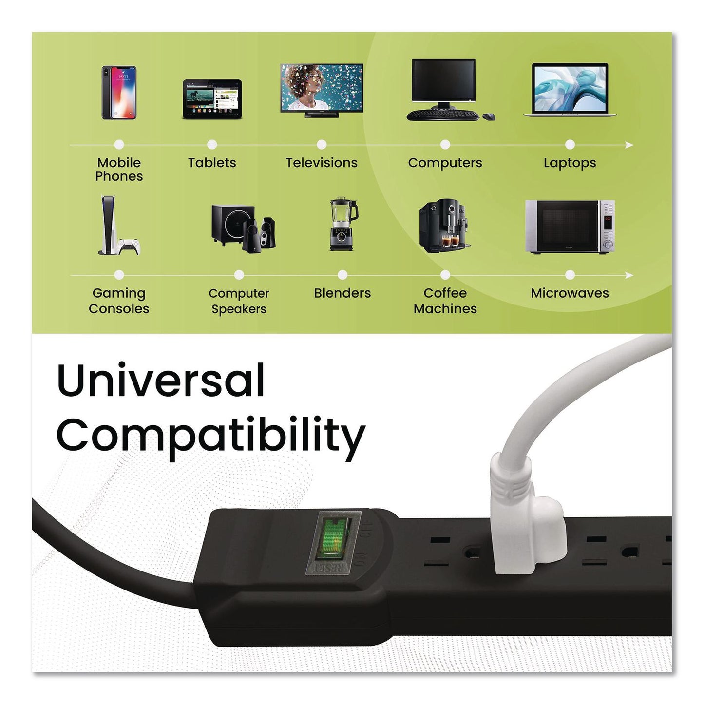 GoGreen Power 6 Outlet Surge Protector, 6 ft Cord, 250 J, Black (GGPGG16106MSBK)