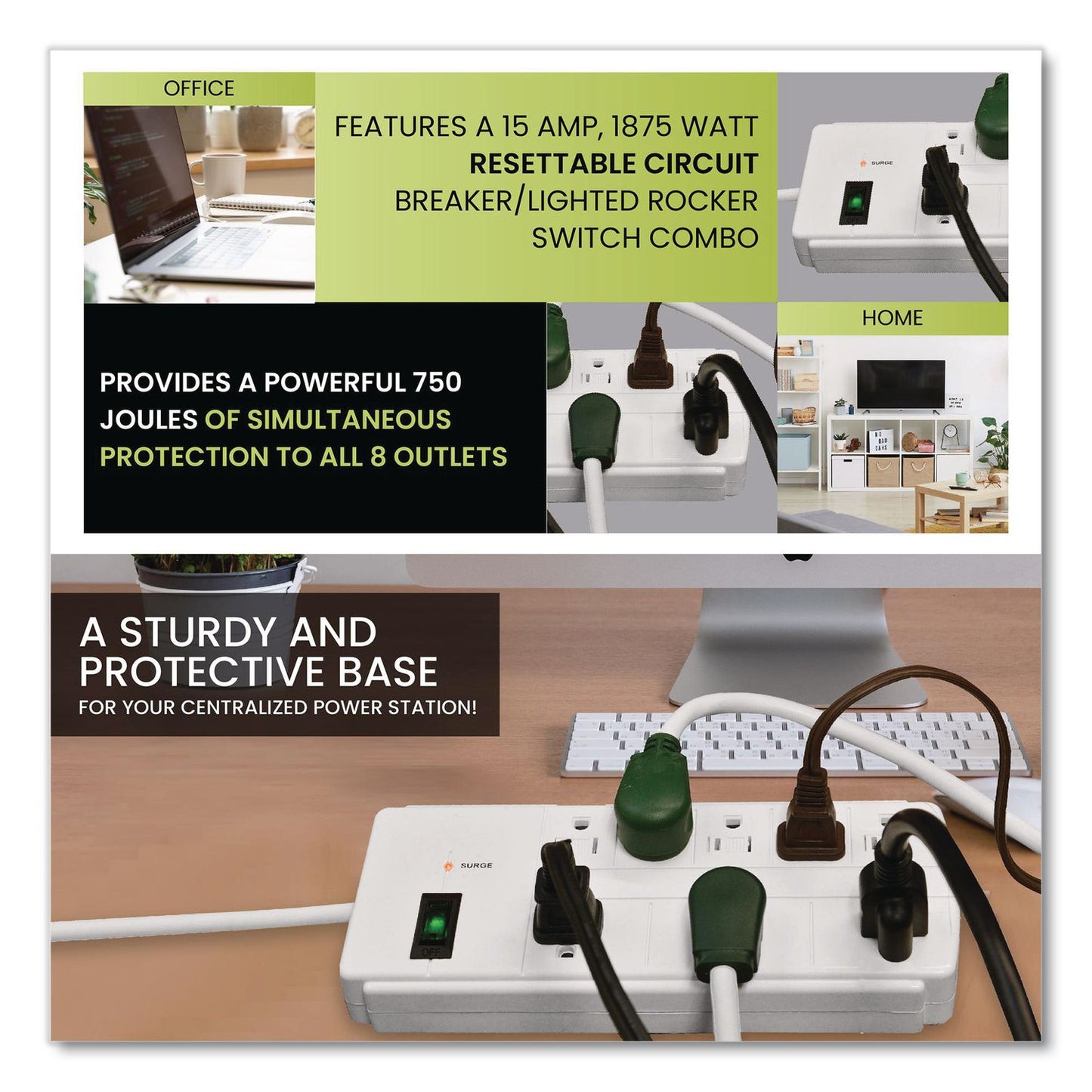 GoGreen Power 8 Outlet Surge Protector, 6 ft Cord, 750 J, White (GGPGG18316WH)