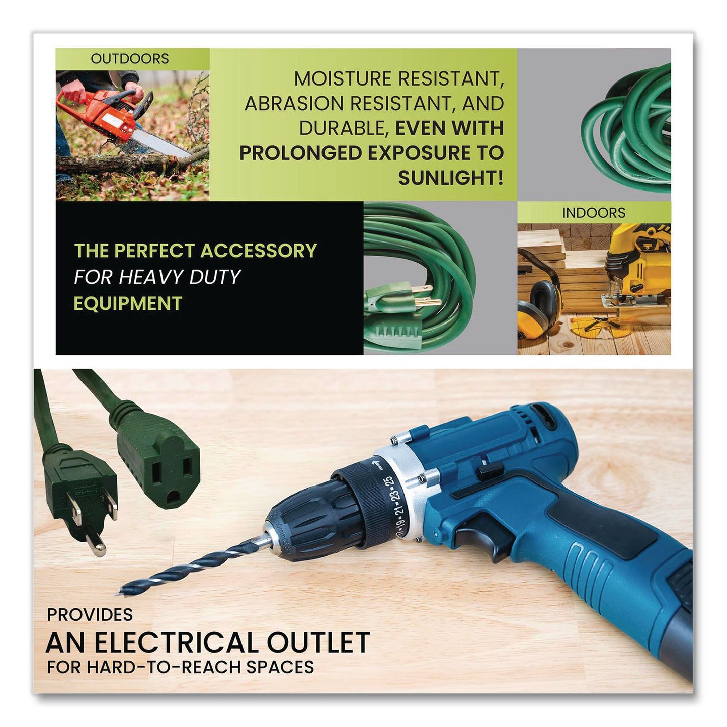 GoGreen Power 16 AWG Outdoor Extension Cord, 80 ft, 10 A, Green (GGPGG13780GN)