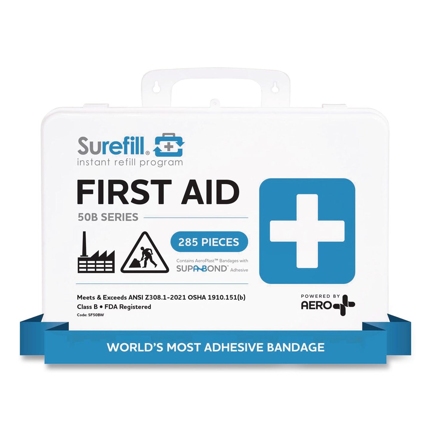 SUREFILL™ 50 Series ANSI 2021 B First Aid Kit - Weatherproof Plastic Case, 50 Person, 285 Pieces (AOHSF50BW)