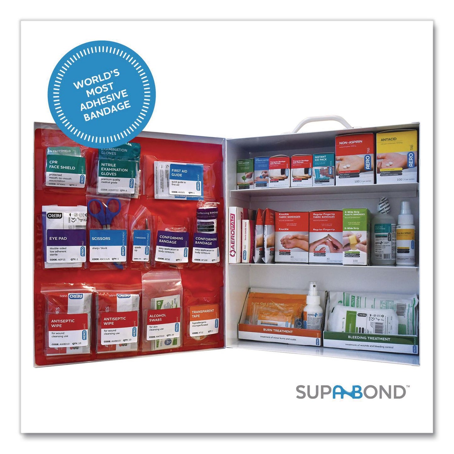 SUREFILL™ 100 Series Class A 3-Shelf First Aid Cabinet - Meds 100 Person, 576 Pieces, Metal Case (AOHSF100AMT)