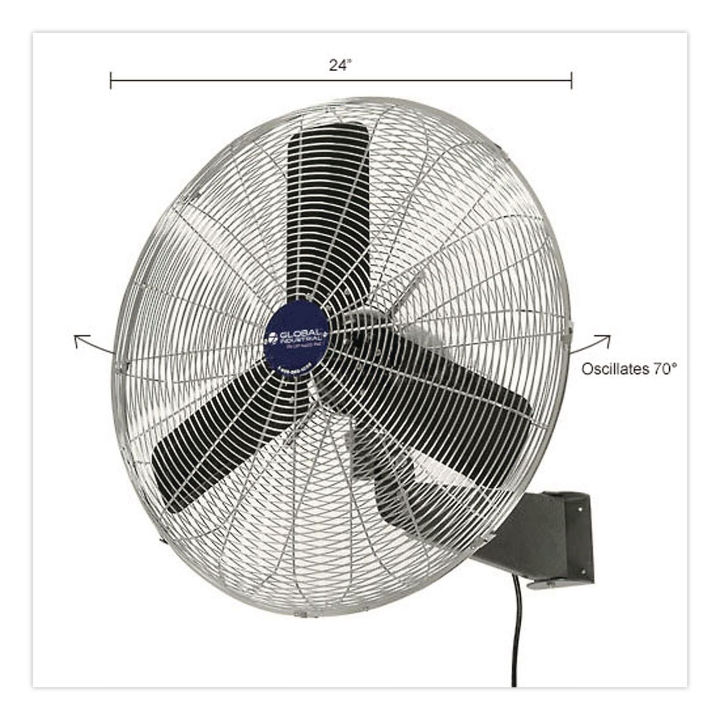 Global Industrial® Oscillating Wall Mount Fan, 24", 3 Speeds, Black (GBE607050)